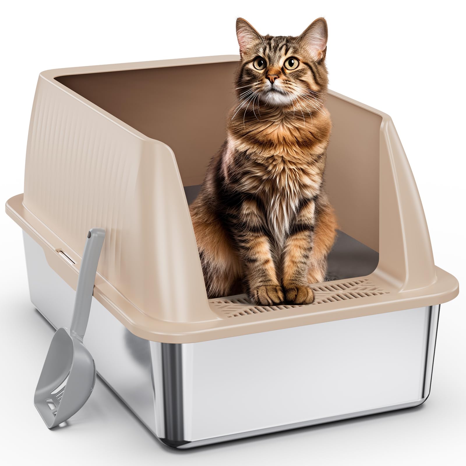 XL Stainless Steel Cat Litter Box with Lid - 14