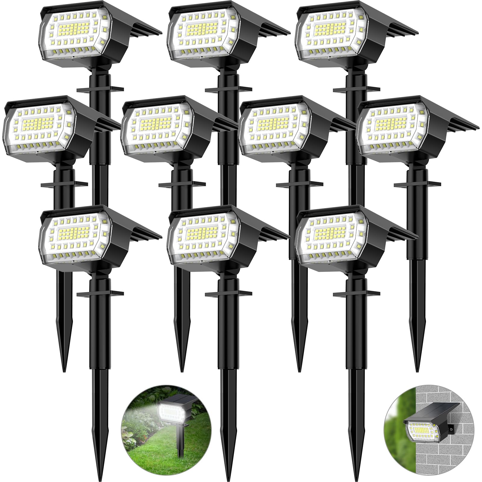 57 LED Solar Spot Lights Outdoor 10 Pack - IP65 Waterproof Solar Landscape Spotlights with 3 Modes - Solar Powered Garden Yard Lights for Patio, Pathway, Pool (Cold White) - Perfect for Outdoor Decoration, Landscape Lighting & Nighttime Safety