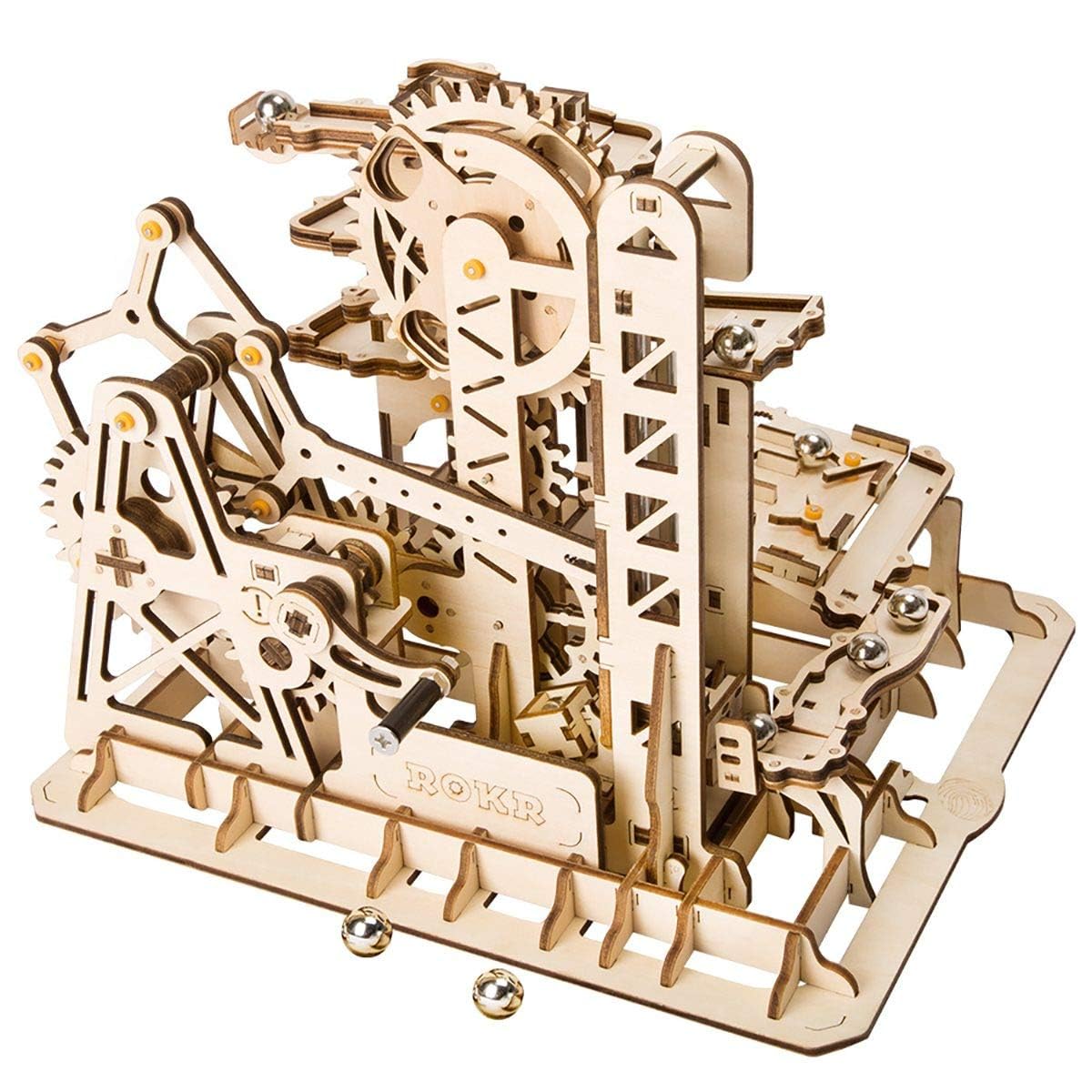 ROKR 3D Wooden Puzzle Marble Run Set - DIY Mechanical Model Building Kit for Adults & Teens, STEM Educational Toy Gift for Boys Girls (Marble Fortress) - Fun Home Office Decoration & Stress Relief Activity