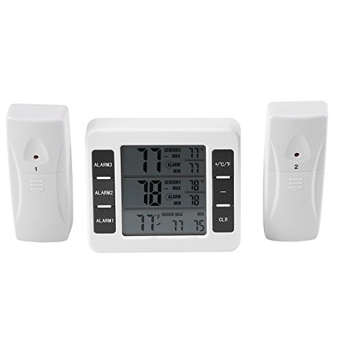 Fdit Wireless Digital Refrigerator Thermometer with Audible Alarm, 2 Sensors & Min/Max Display - Perfect for Food Storage, Home Kitchen & Commercial Use