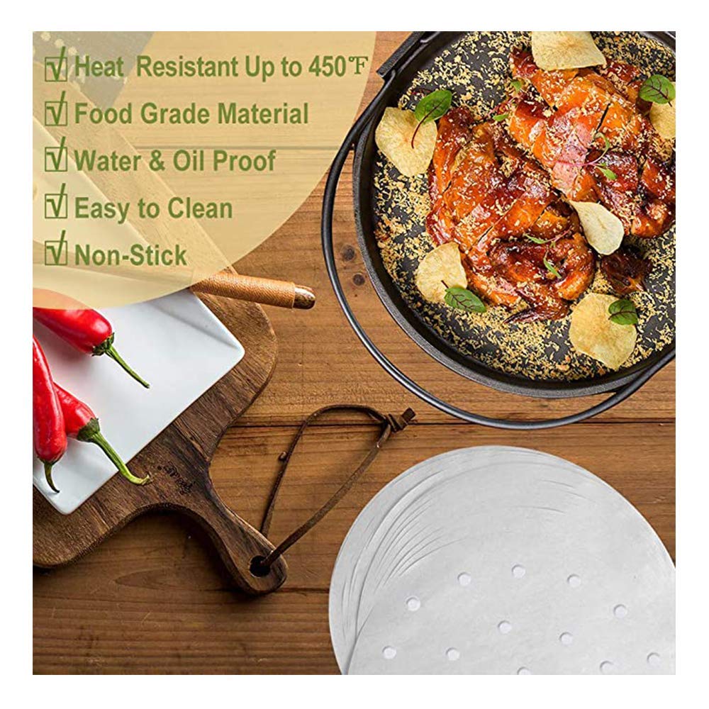 200pcs 8.5 Inch Unbleached Perforated Air Fryer Parchment Paper Liners - Square Non-Stick Baking Sheets for Air Fryer, Steaming Basket, Oven & Microwave - Perfect for Healthy Cooking, Meal Prep & Reheating (White)