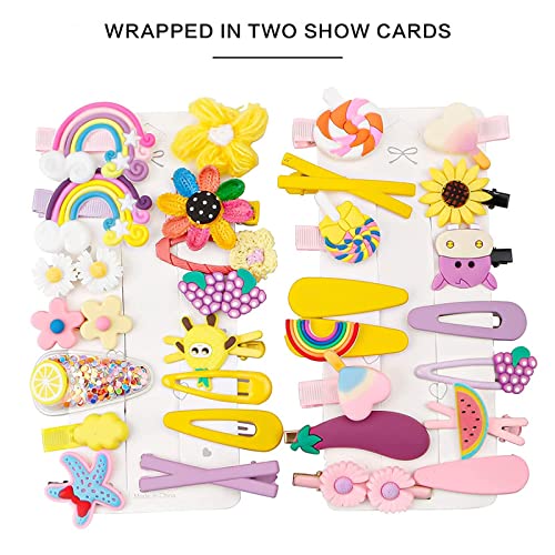 Belicia 10 PCS Non-Slip Hair Clips for Girls & Toddlers - Cute Solid Color Rainbow Flower Fruit Dessert Barrettes Hair Accessories | Perfect for School, Parties & Daily Styling