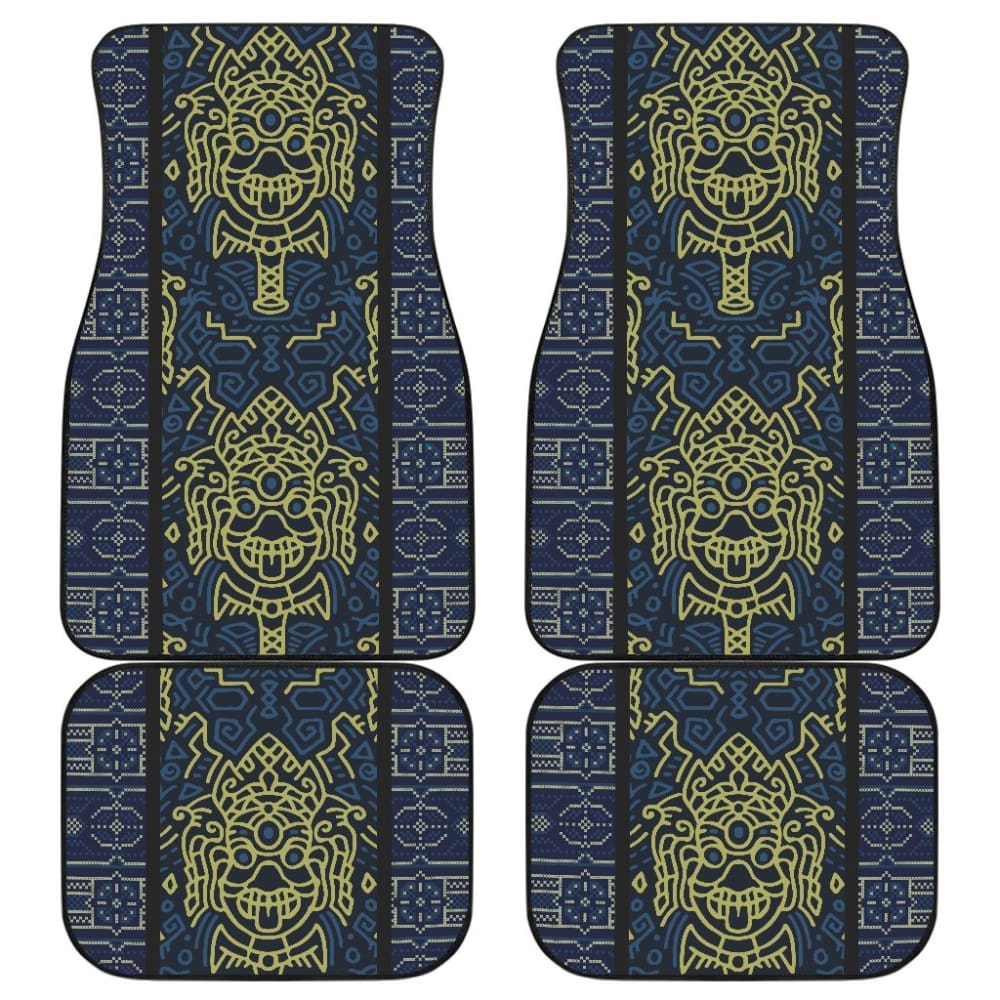 Boho Aztec Elephant Car Mat Set - Mustard Yellow & Blue - Non-Slip Floor Mats for Cars, SUVs, Trucks - Perfect for Road Trips, Daily Commute & Interior Protection