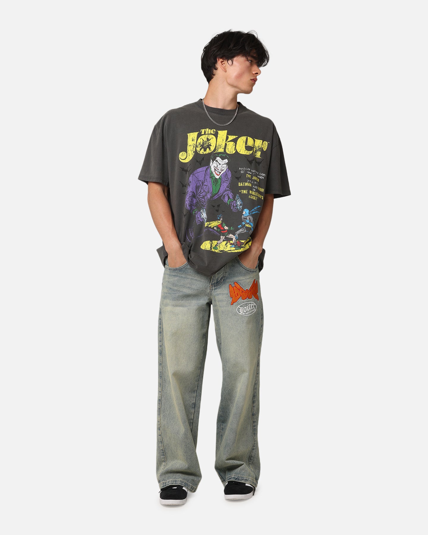 DC Batman The Joker Harley Quinn Vintage Graphic T-Shirt - Black Washed Cotton Tee for Men & Women - Perfect for Cosplay, Comic Con & Casual Wear