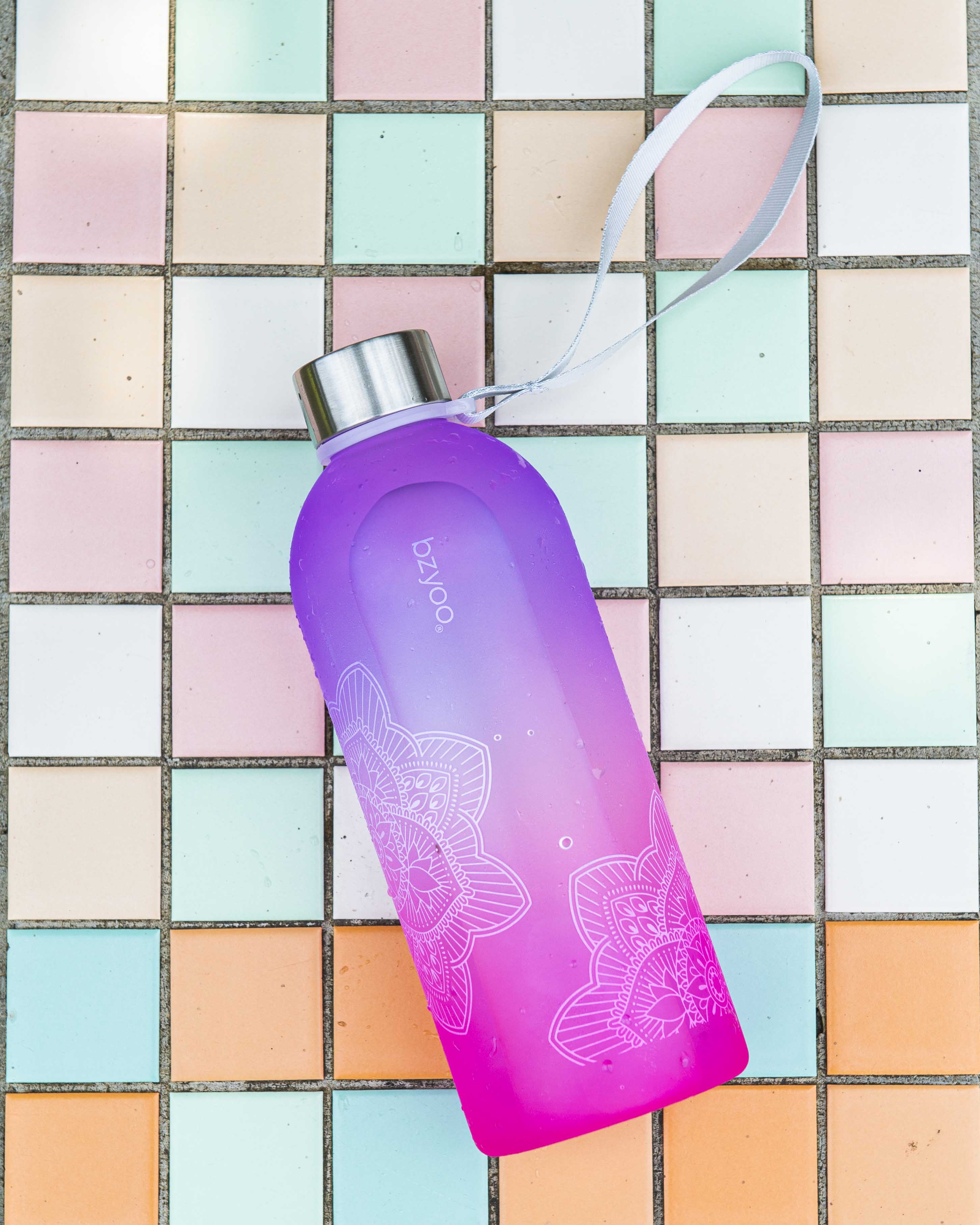 32oz La La Mandala Time Marker Tritan Water Bottle with Carrying Strap - Ombre Pink | BPA-Free Leak Proof Sports Water Bottle for Gym, Yoga, Hiking & Outdoor Activities