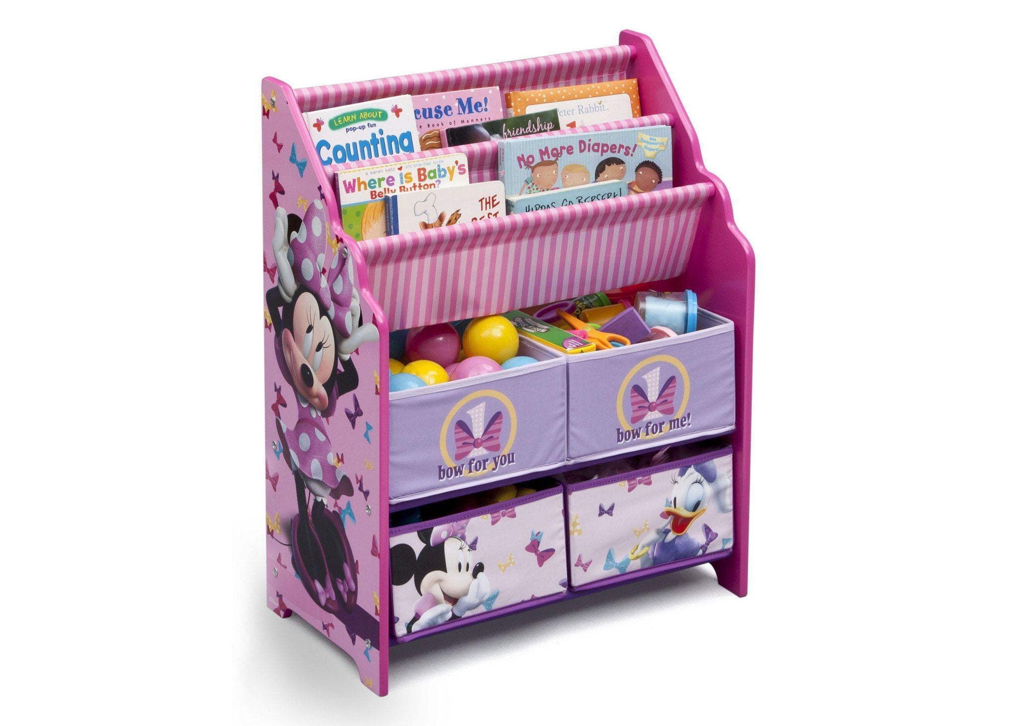 Minnie Mouse Book and Toy Organizer for Kids - Disney Themed Storage Solution for Bedroom, Playroom, and Nursery Organization - Perfect for Books, Toys, and Plushies