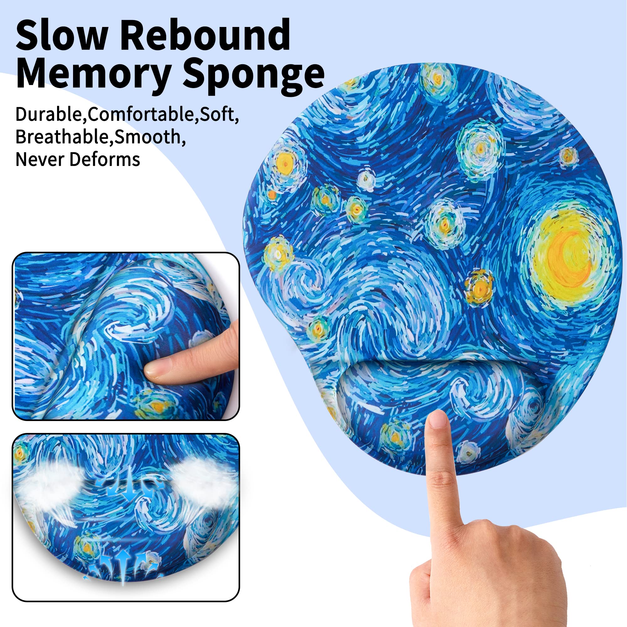 Ergonomic Mouse Pad with Wrist Support - Comfortable Non-Slip PU Base for Home Office, Gaming & Computer Work - Pain Relief Cute Starry Night Design - Perfect for Long Hours Typing & PC Use