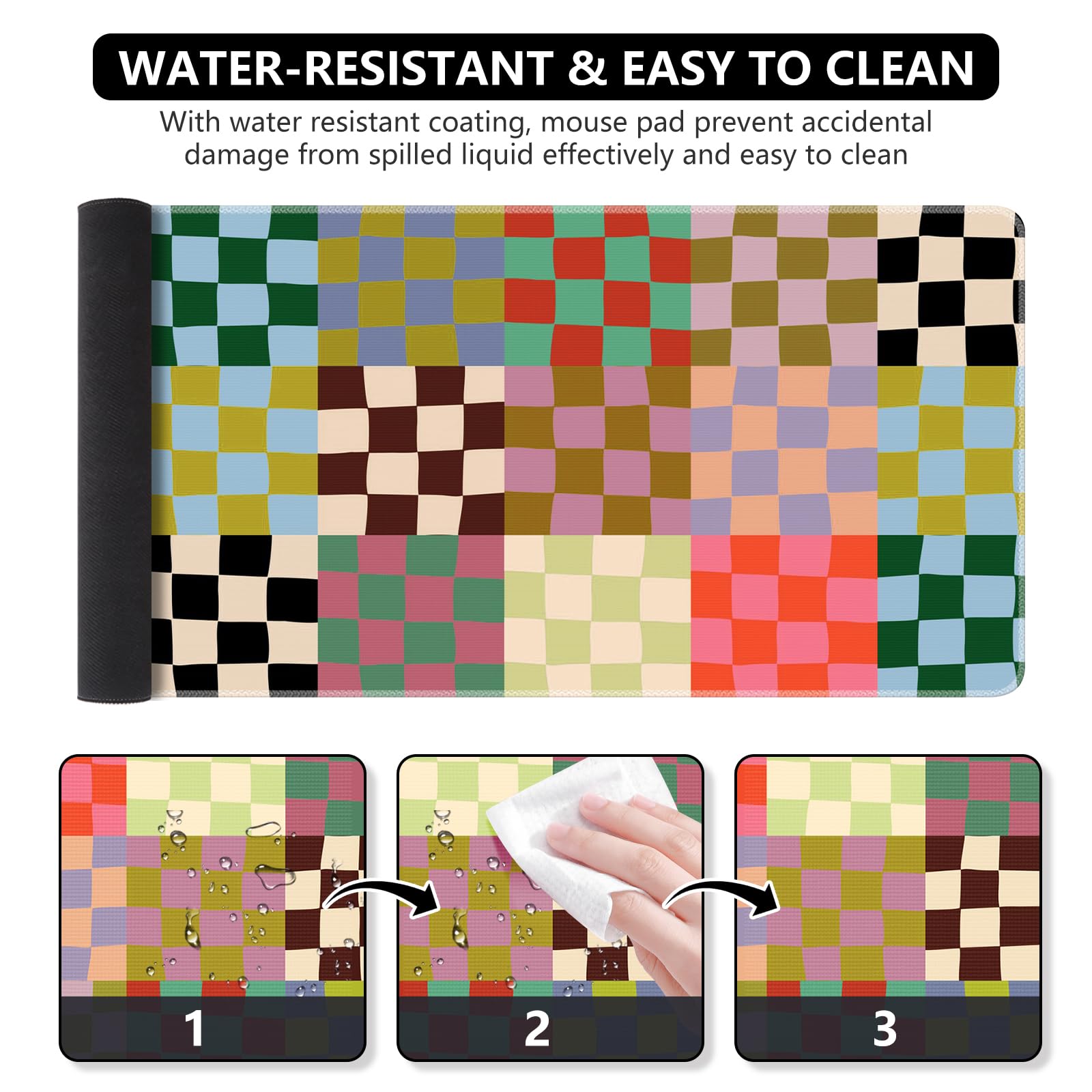 iCasso XXL Large Checkered Desk Mat with Stitched Edges - Non-Slip Mouse Pad & Keyboard Mat for Computer, Laptop, Gaming Setup (Retro Checkered Design) | Perfect for Office, Home, Gaming & Workspace Decor