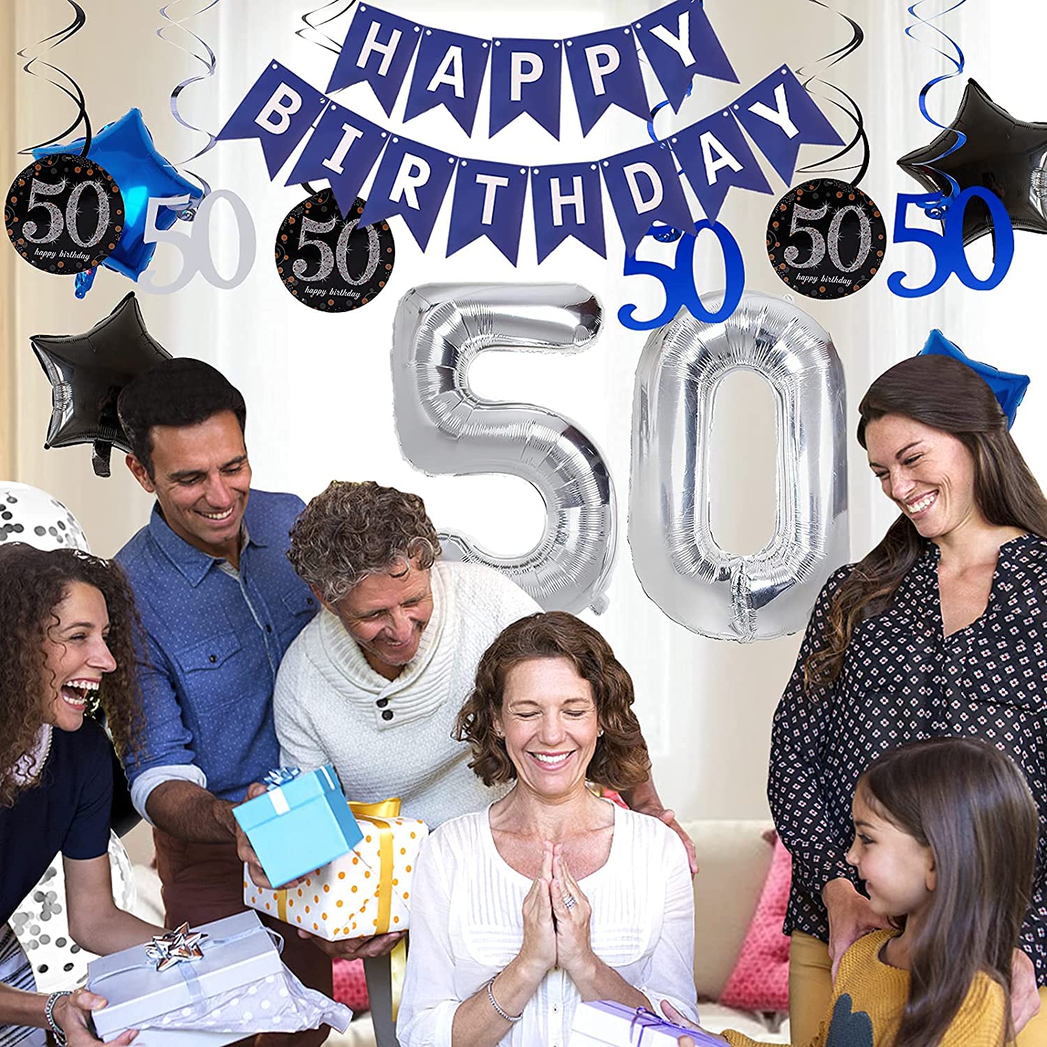 50th Birthday Party Decorations Set for Men & Women - Blue Happy Birthday Banner, Balloons & Party Supplies - Perfect for 50th Birthday Celebrations, Milestone Parties & Anniversary Decorations