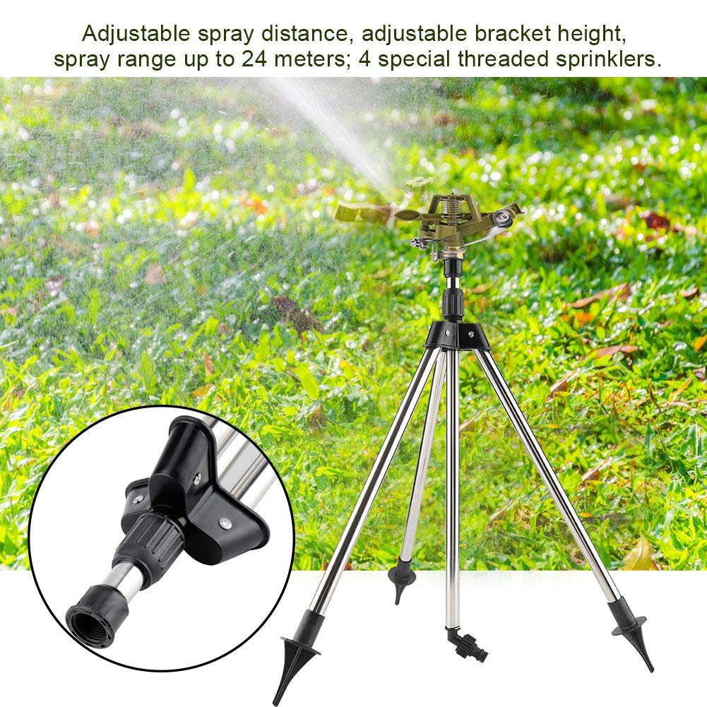 ViaGasaFamido Heavy Duty Tripod Impact Sprinkler - 360° Adjustable Rotating Lawn & Garden Sprinkler with Stainless Steel Base - Perfect for Large Yards, Landscaping, and Watering Lawns, Gardens, and Flower Beds