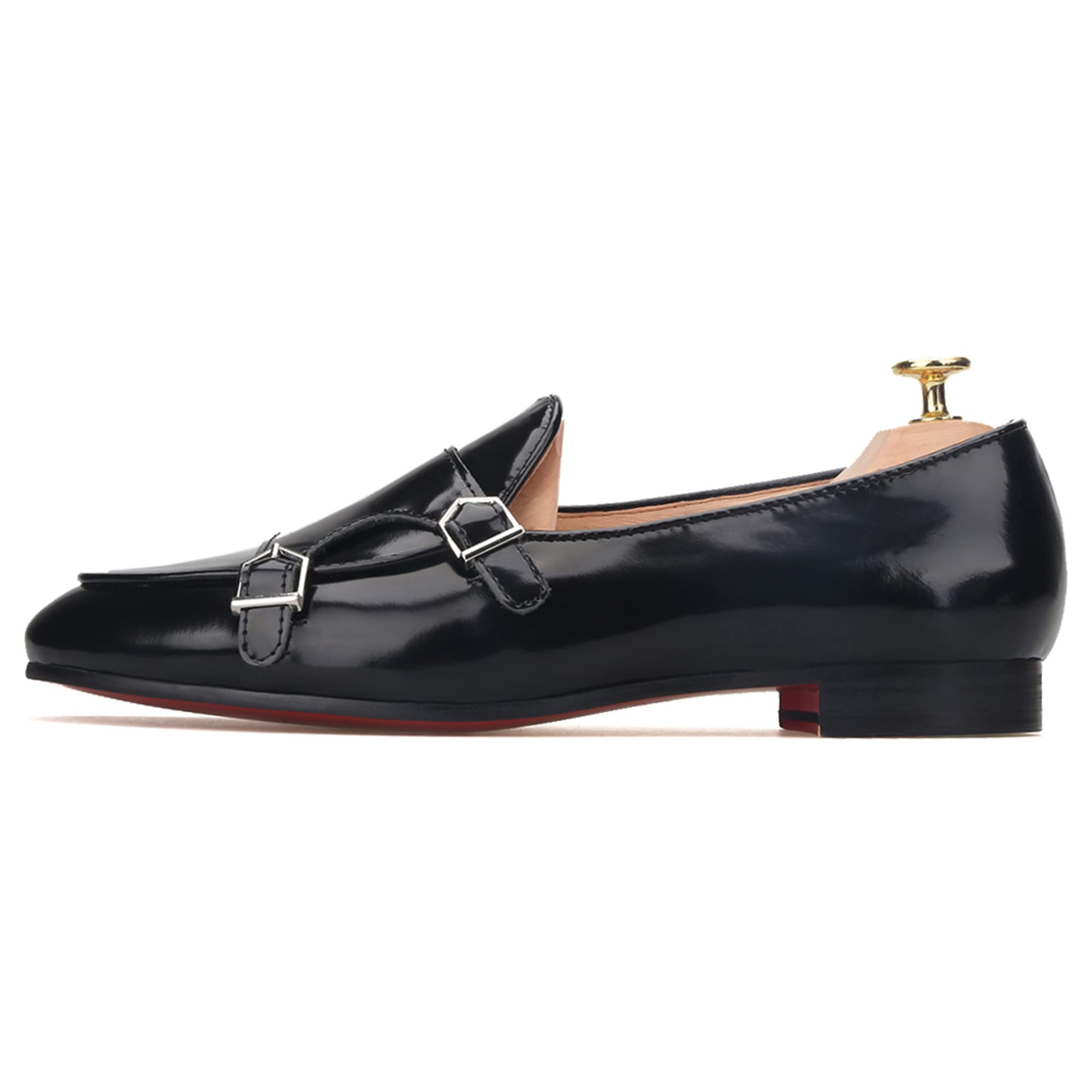 FERUCCI Men's Black Leather Double Monk Strap Loafers - Comfortable Dress Shoes for Wedding, Prom, Business & Formal Occasions