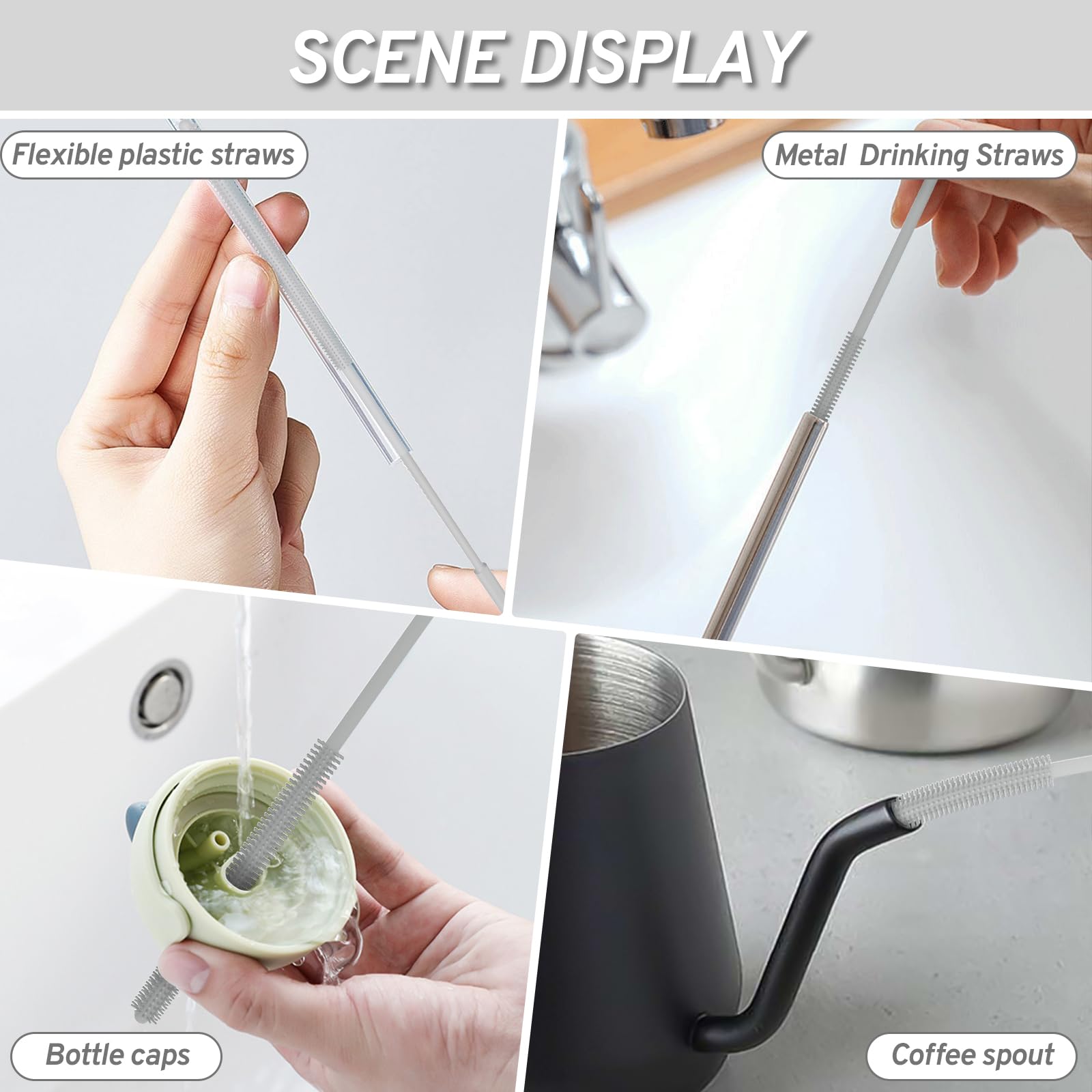 Eco-Friendly Reusable Silicone Straw Cleaner Brush - Extra Long Pipe Cleaner for Metal, Glass & Plastic Drinking Straws, Smoothie Straws & Bottle Lids - Perfect for Home, Office, Travel & Camping Use