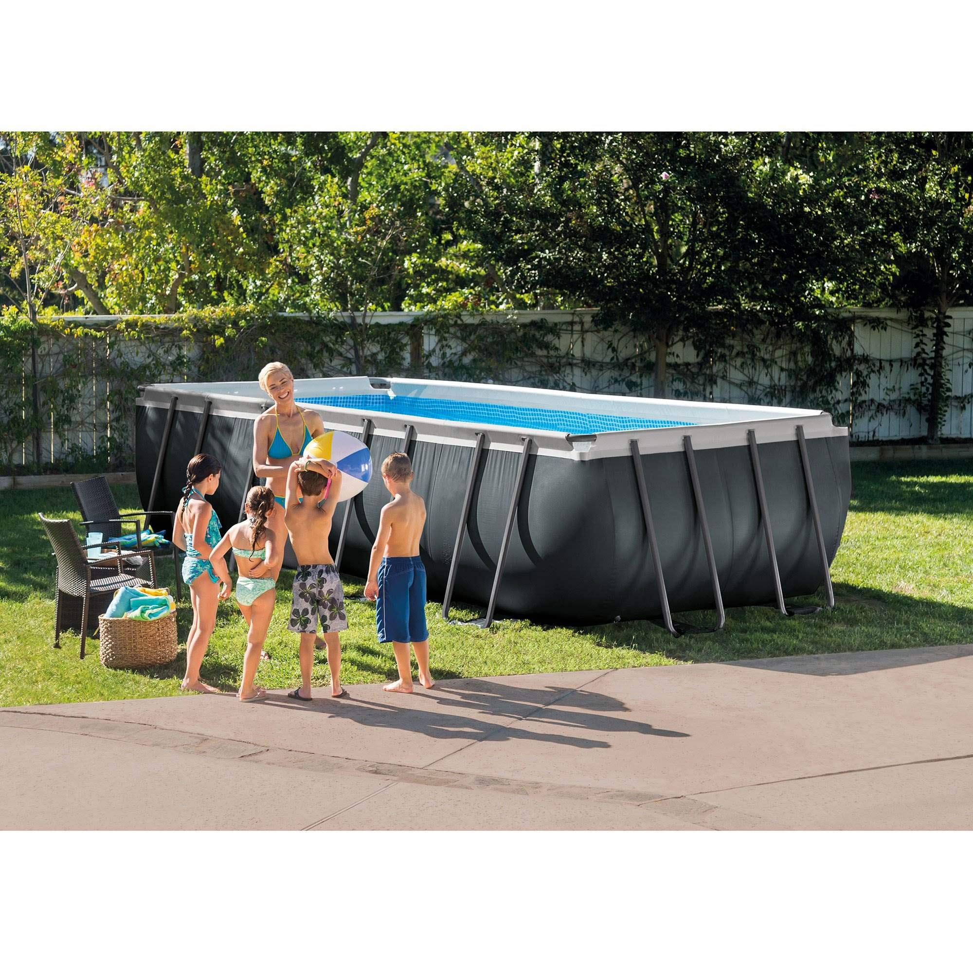 Intex Ultra XTR Rectangular Frame Above Ground Swimming Pool Set with Floating Recliner Lounger & Mega Chill II Inflatable Beverage Cooler - Perfect for Backyard Summer Parties, Family Gatherings and Outdoor Relaxation