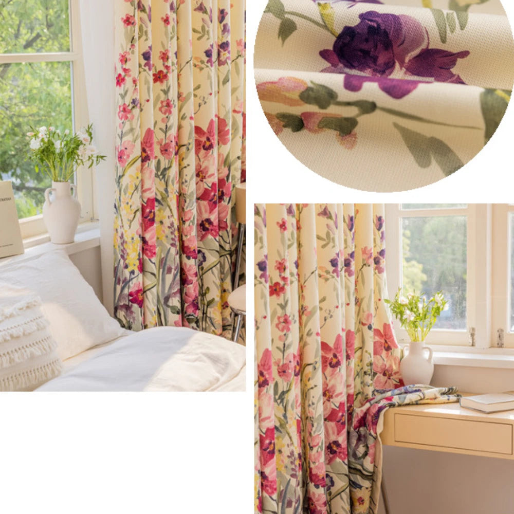 Freyja French Peach Blossom Botanical Print Custom Privacy Curtains - Elegant Window Treatment for Bedroom, Living Room & Nursery
