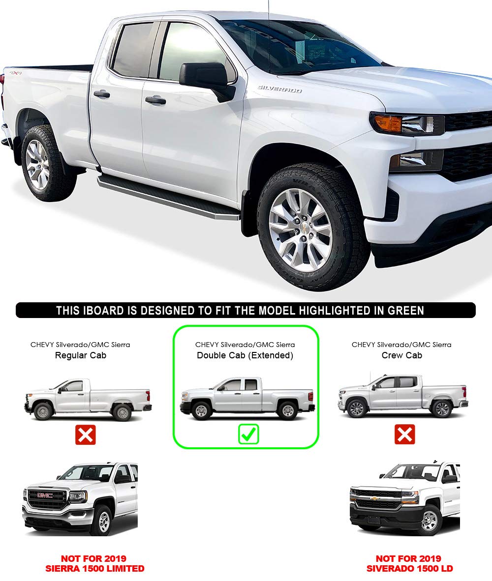 Polished HD Ridez Flat Running Board Compatible with Chevy Silverado 1500 2019-2025 & GMC Sierra 1500 2019-2025 Extended Cab Models | Fits 2500/3500 HD 2020-2025 (Excludes 1500 LD) | Durable Step Bars for Off-Road & Daily Driving