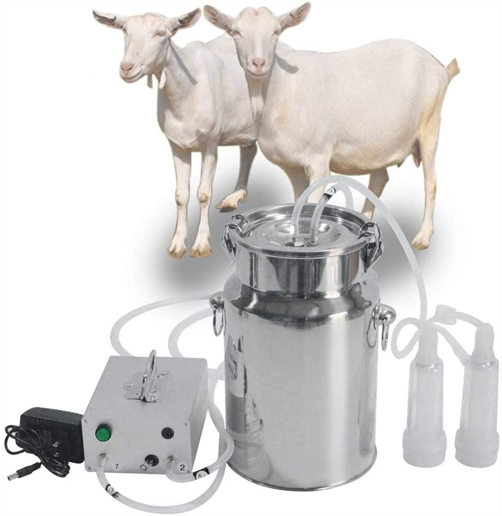Electric Cow Milking Machine 7L Stainless Steel Vacuum Pump with Pulsation - Portable Milker for Cattle, Goats, Sheep, Horses & Donkeys - Ideal for Small Farms, Homesteads, and Dairy Production