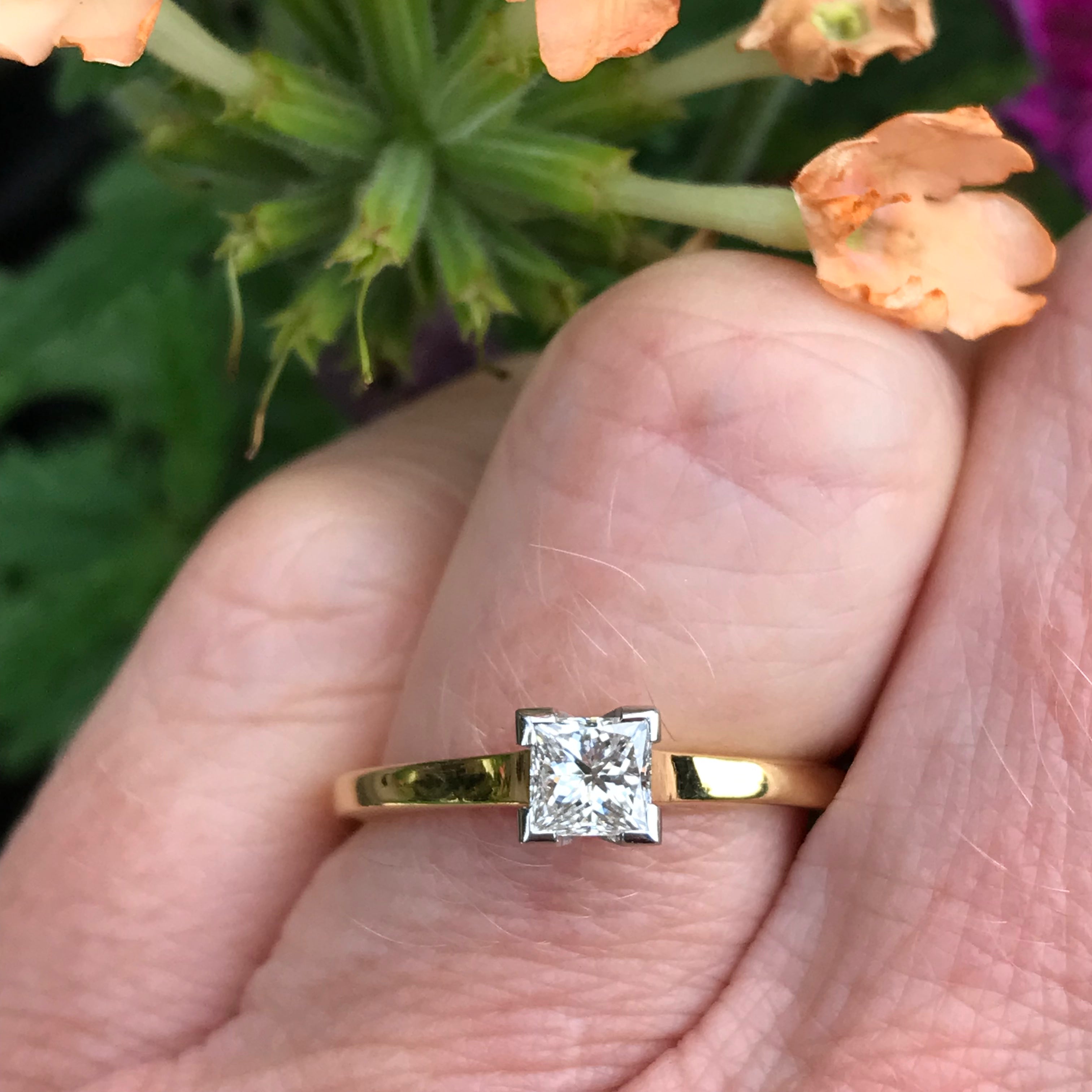18ct Yellow Gold Platinum Princess 0.44ct Natural Diamond Ring - Elegant Engagement & Wedding Jewelry for Women
