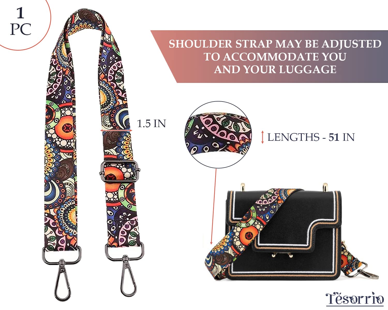 Premium Guitar Strap for Crossbody Bags - Durable Replacement Handbag Straps for Guitars & Purses | Perfect for Music Lovers, Performers & Fashion Accessories - Use as Guitar Strap, Purse Strap or Stylish Crossbody Bag Accessory