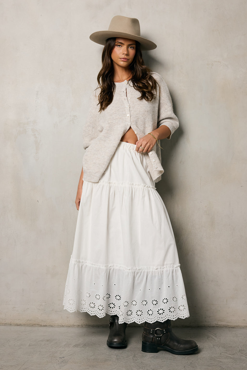 Bay Side Tiered Midi Skirt - Flowy Women's Summer Skirt with Elastic Waist | Perfect for Beach, Vacation & Casual Outfits