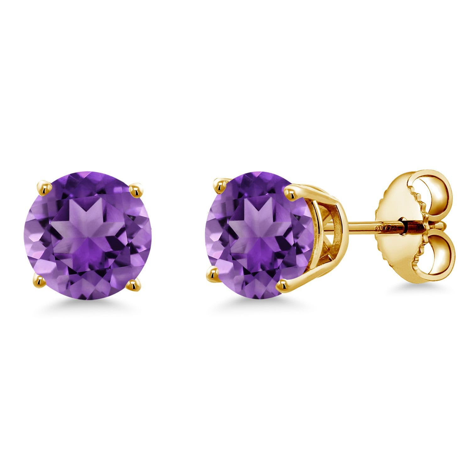Gem Stone King 18K Yellow Gold Plated Sterling Silver 6MM Round Birthstone Stud Earrings for Women & Men | Zodiac, Anniversary & Birthday Gift Jewelry | Everyday Wear & Special Occasion Accessories