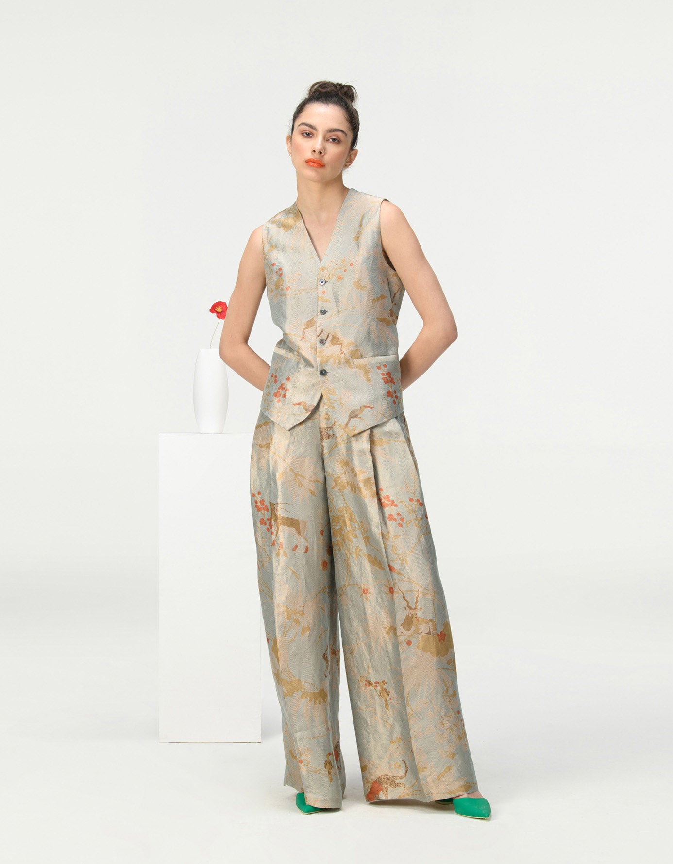 Elegant Ice Blue Palazzo Silk Brocade Pants - Perfect for Evening Parties & Special Occasions