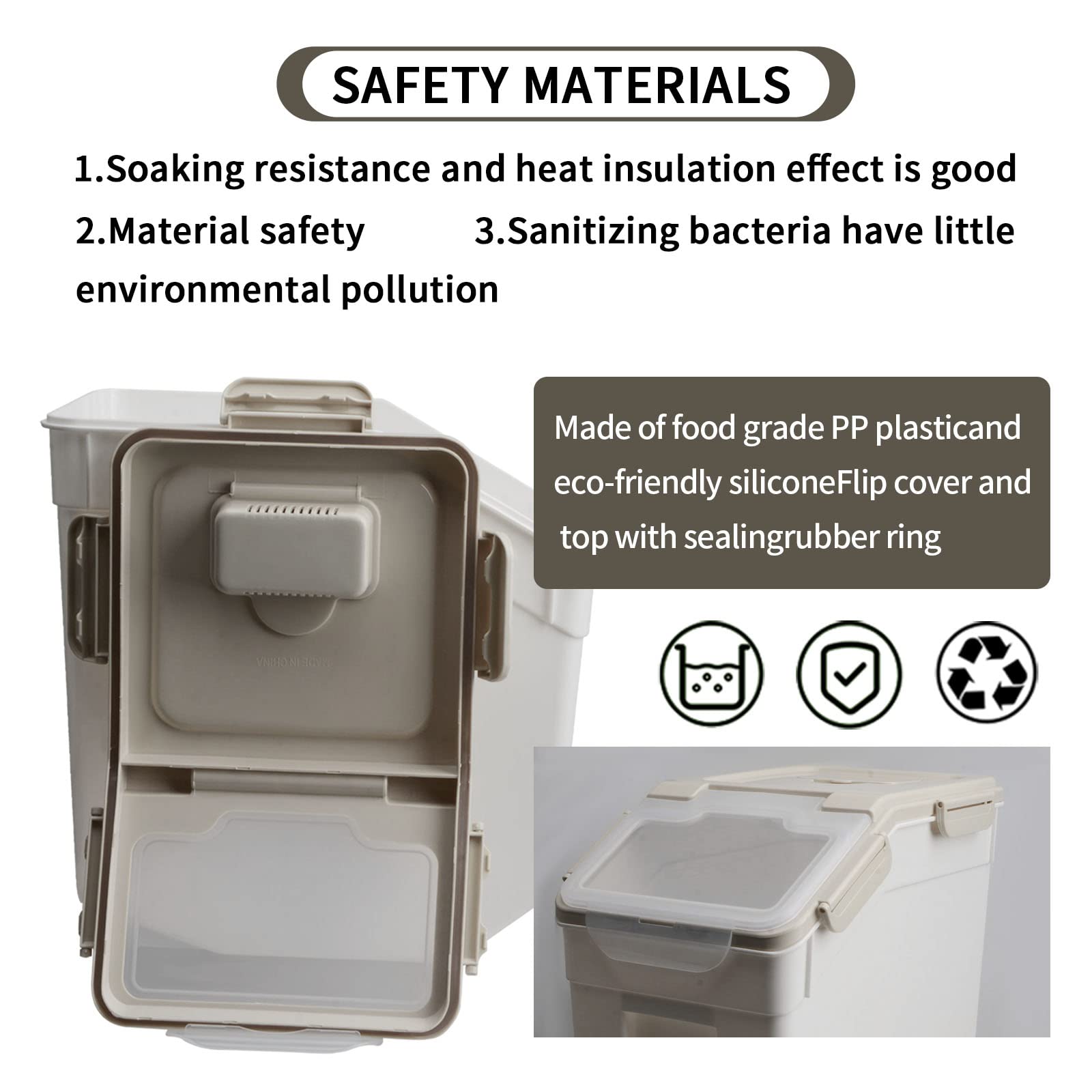 2 Pack 50 lb BPA-Free Food Storage Containers with Wheels & Measuring Cup - Airtight Rice, Flour, Sugar, Cereal, Pet Food Bin Set (Gray) - Ideal for Kitchen Pantry, Bulk Food Storage & Pet Feeding Organization