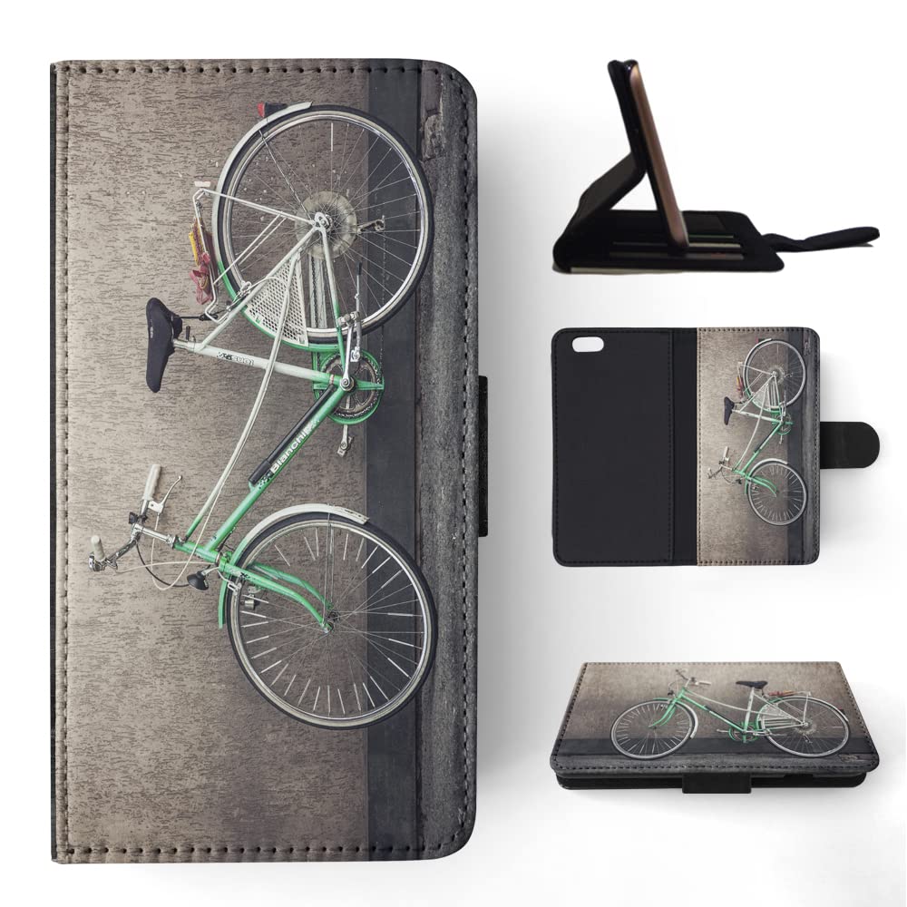 Vintage Green Bicycle Print Flip Wallet Phone Case for Apple iPhone 6/6S - Stylish Protective Cover with Card Slots for Everyday Use & Travel
