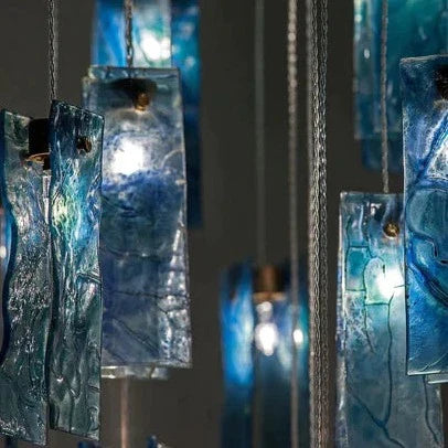 1/25/60/84 Light Colorful Rectangle Cluster Glass Tile Pendant Chandelier - Modern Art Design for Dining Room, Living Room & Bedroom Lighting