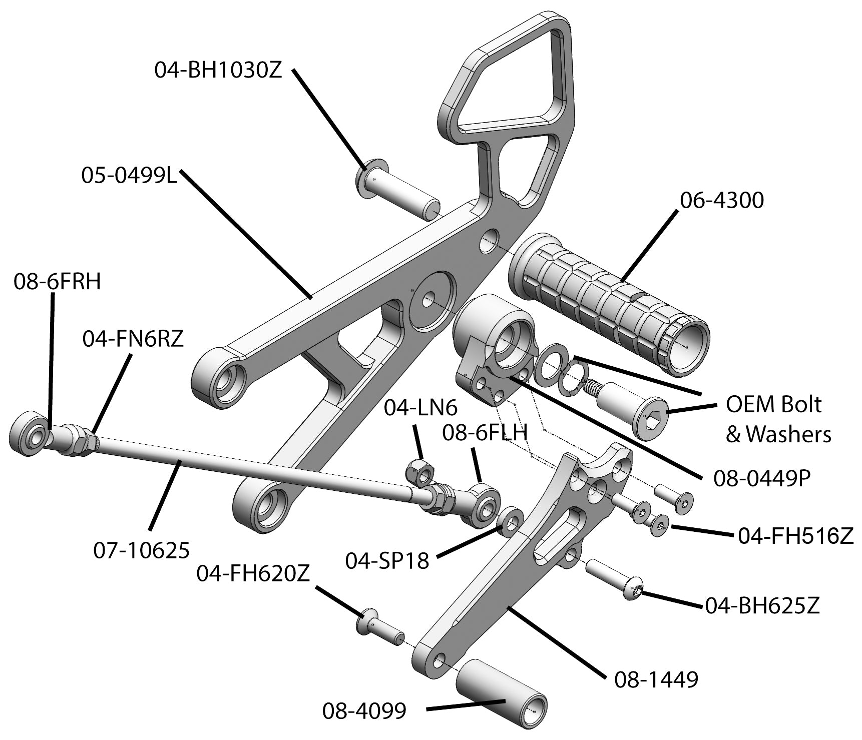 2006 Yamaha R6 GP Shift Rearset Footpegs - High Performance Motorcycle Racing Foot Controls for Track & Street Riding