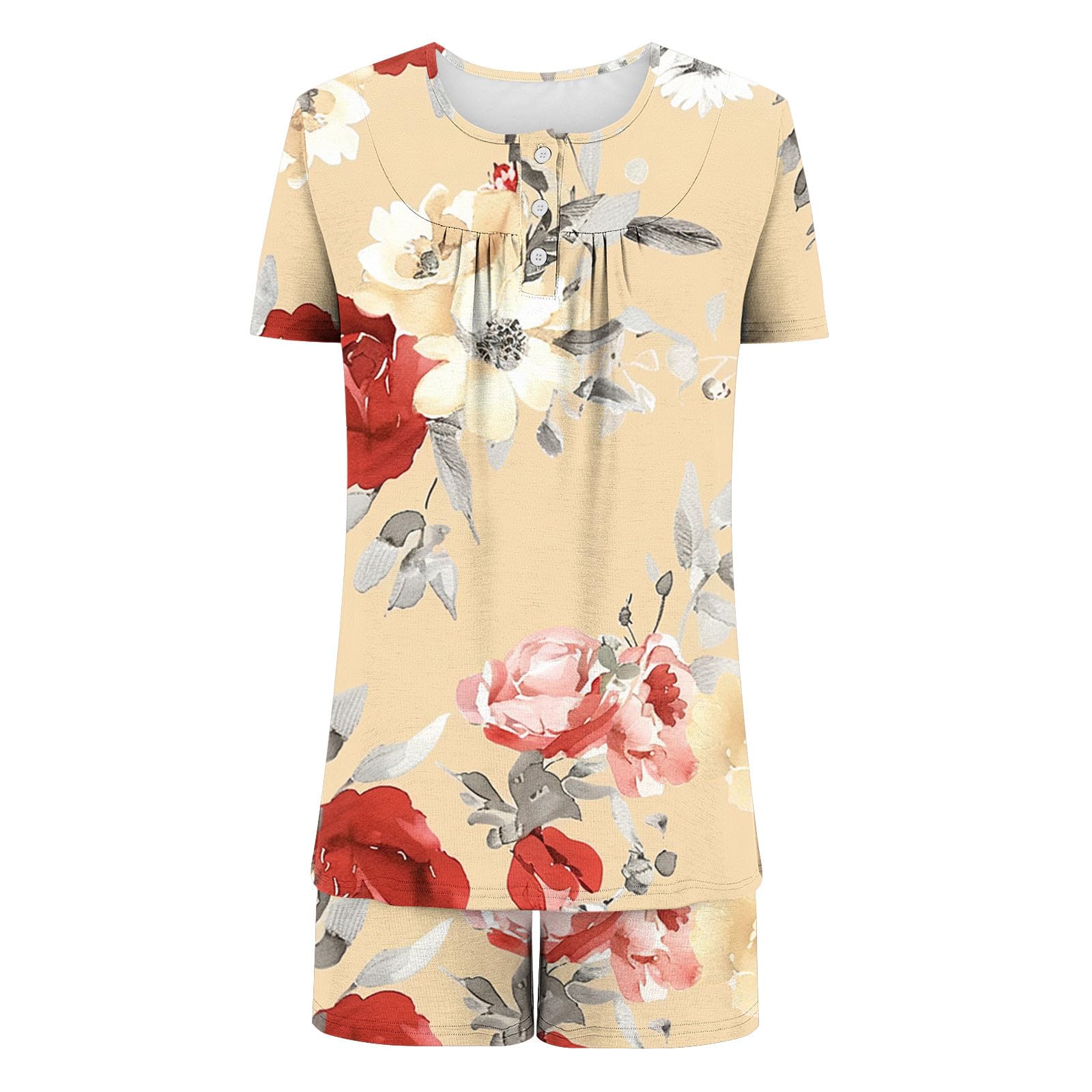 Women's Floral Print Lounge Set - 2 Piece Summer Pajama Set with Crewneck & Short Sleeves | Soft Sleepwear for Women | Perfect for Relaxing at Home, Lounging & Vacation Comfort