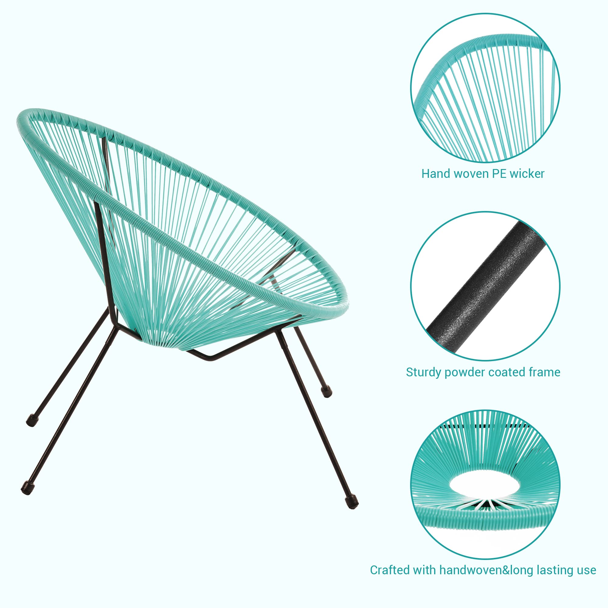 3-Piece Acapulco Patio Furniture Set with Glass Top Table & 2 Chairs - Indoor/Outdoor Seating in Lake Blue - Perfect for Poolside, Garden, and Backyard Relaxation