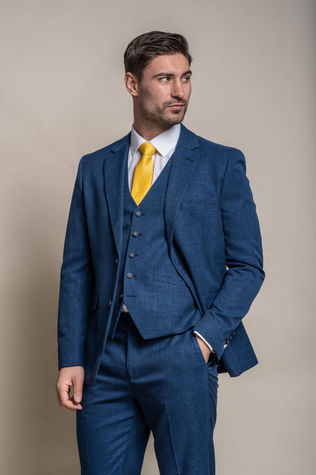 Cavani Miami Blue 3 Piece Suit for Men - Premium Slim Fit Business Suit Set - Perfect for Weddings, Office & Formal Events