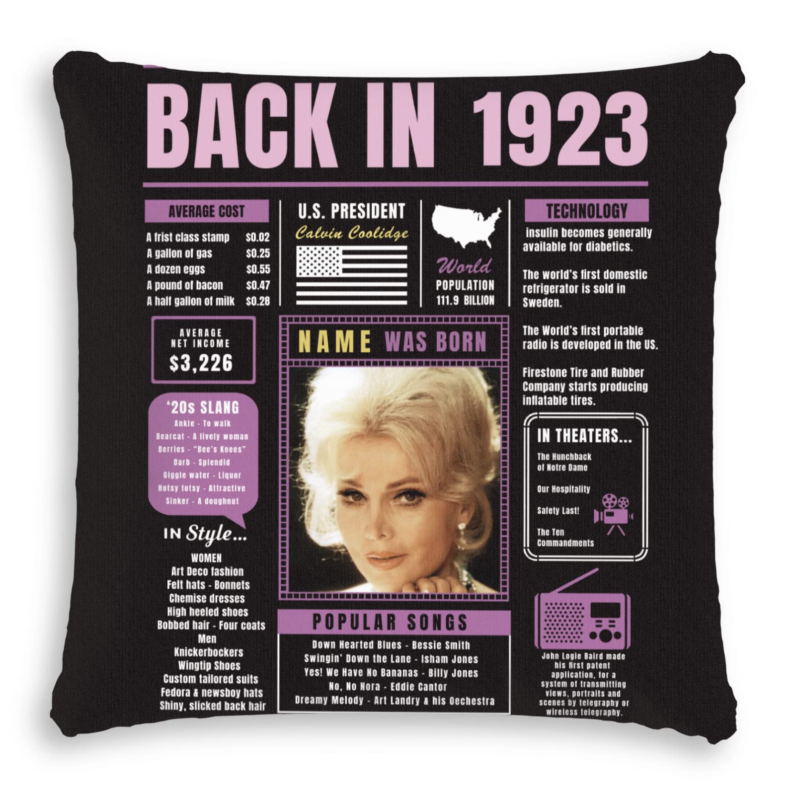 Purple 101st Birthday Throw Pillow - Super Soft Custom Sofa Cushion for 1923 Birth Year Celebrations | Vintage 101 Year Old Party Decorations | Perfect Gift for Men, Women, Boys & Girls | Great for Birthday Parties, Home Decor & Anniversary Celebrations