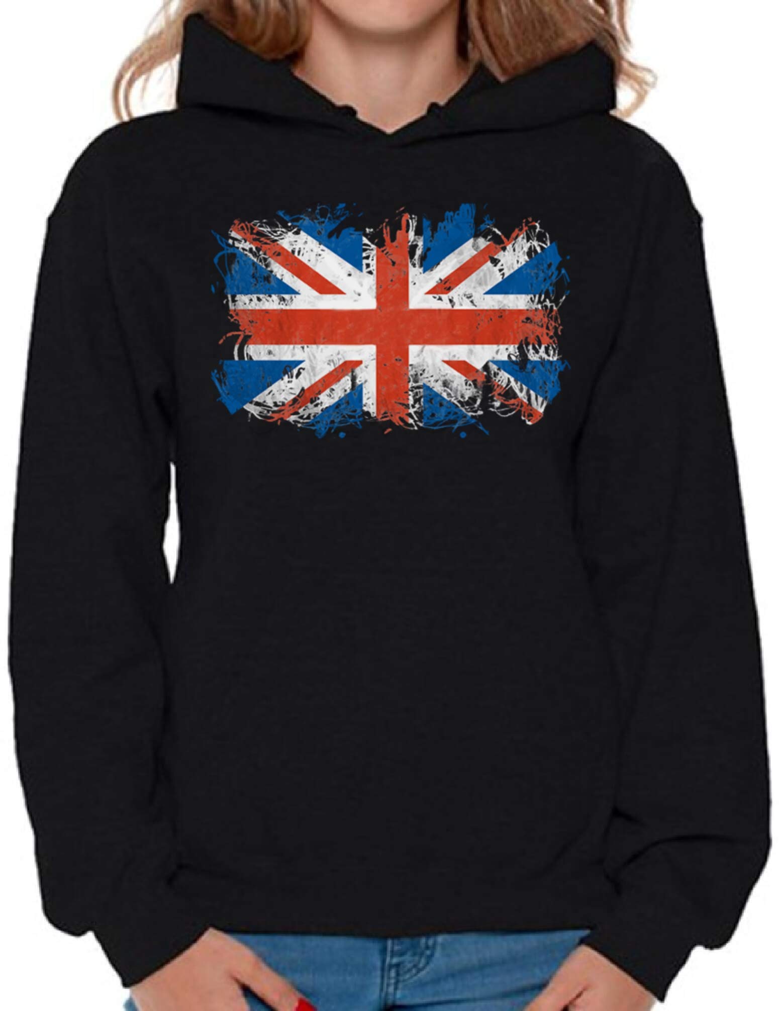 British Flag Hoodie for Women - UK Flag Hooded Sweatshirt | Cozy Pullover for Casual Wear, Street Style & Festival Outfits