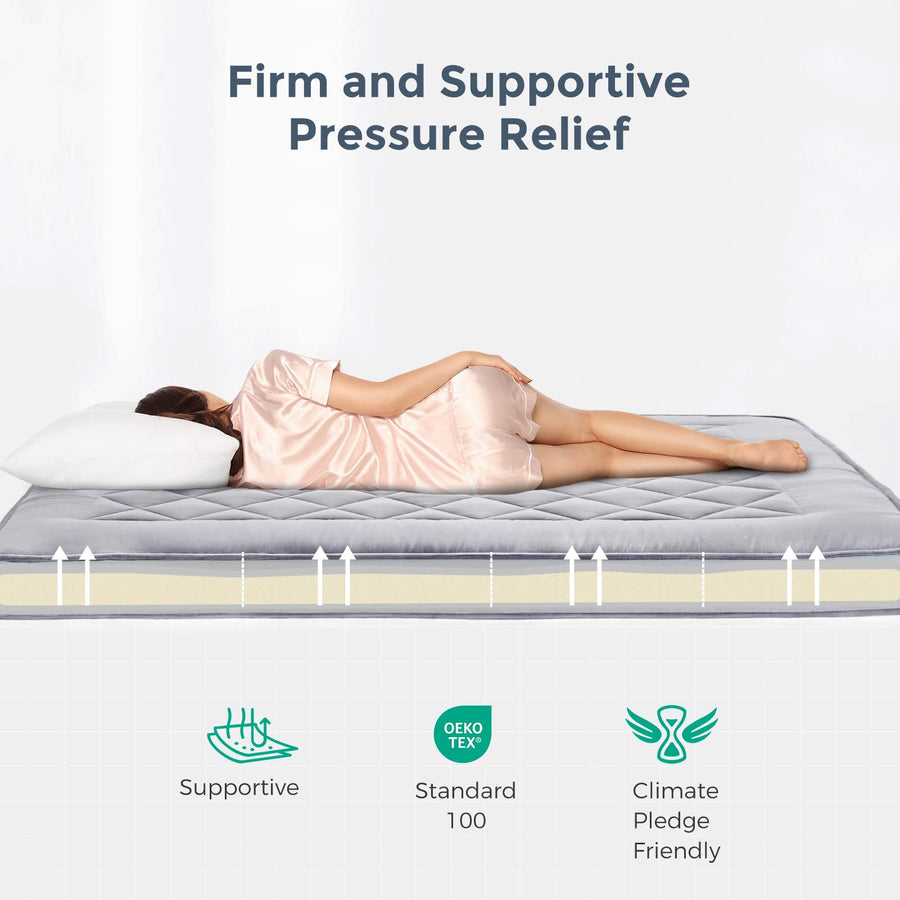 MAXYOYO Japanese Floor Mattress - Extra Thick Padded Tatami Mat for Sleeping & Lounging, Grey Style | Perfect for Guest Beds, Meditation, Yoga & Small Space Living