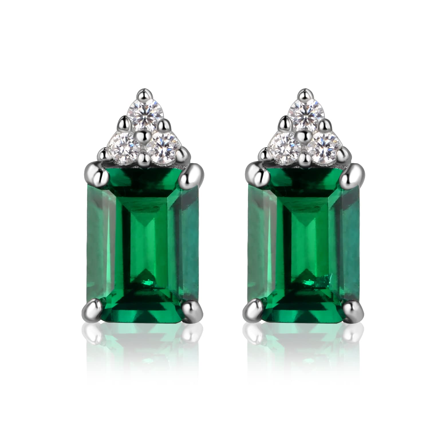LUO Women's Sterling Silver Stud Earrings - Emerald Cut Simple Wedding Jewelry for Brides, Gifts for Her, Anniversary, Engagement, Valentine's Day - Perfect for Bridal Shower, Party, and Special Occasions