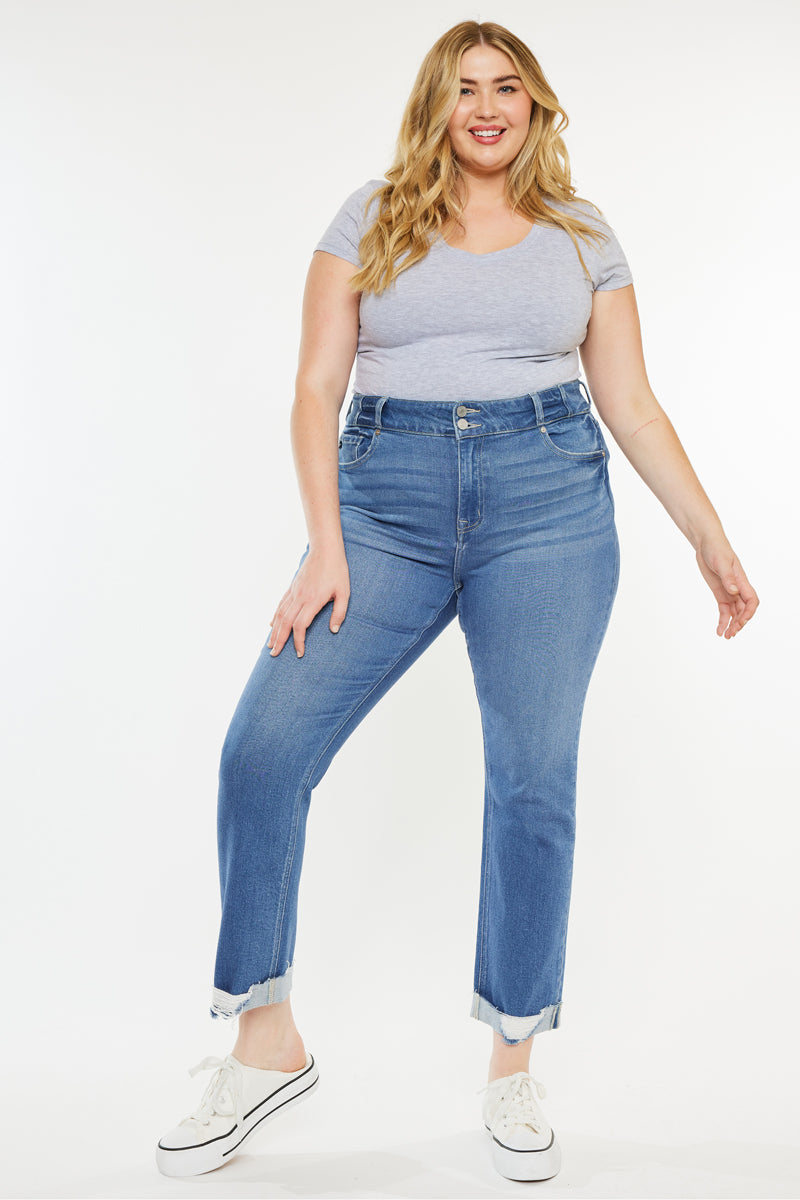 Esme Essentials High Rise Slim Straight Leg Jeans for Women - Plus Size Denim Pants with Stretch Comfort - Perfect for Casual Wear, Office & Date Nights