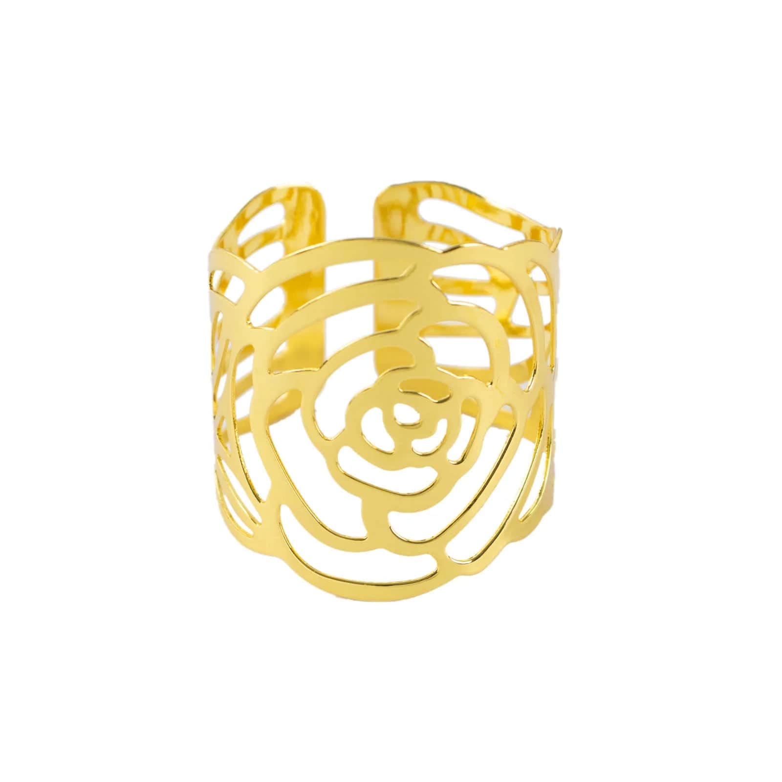 4 Pack Laser Cut Rose Flower Design Decorative Metal Napkin Rings - Gold for Wedding, Party, and Holiday Table Decor