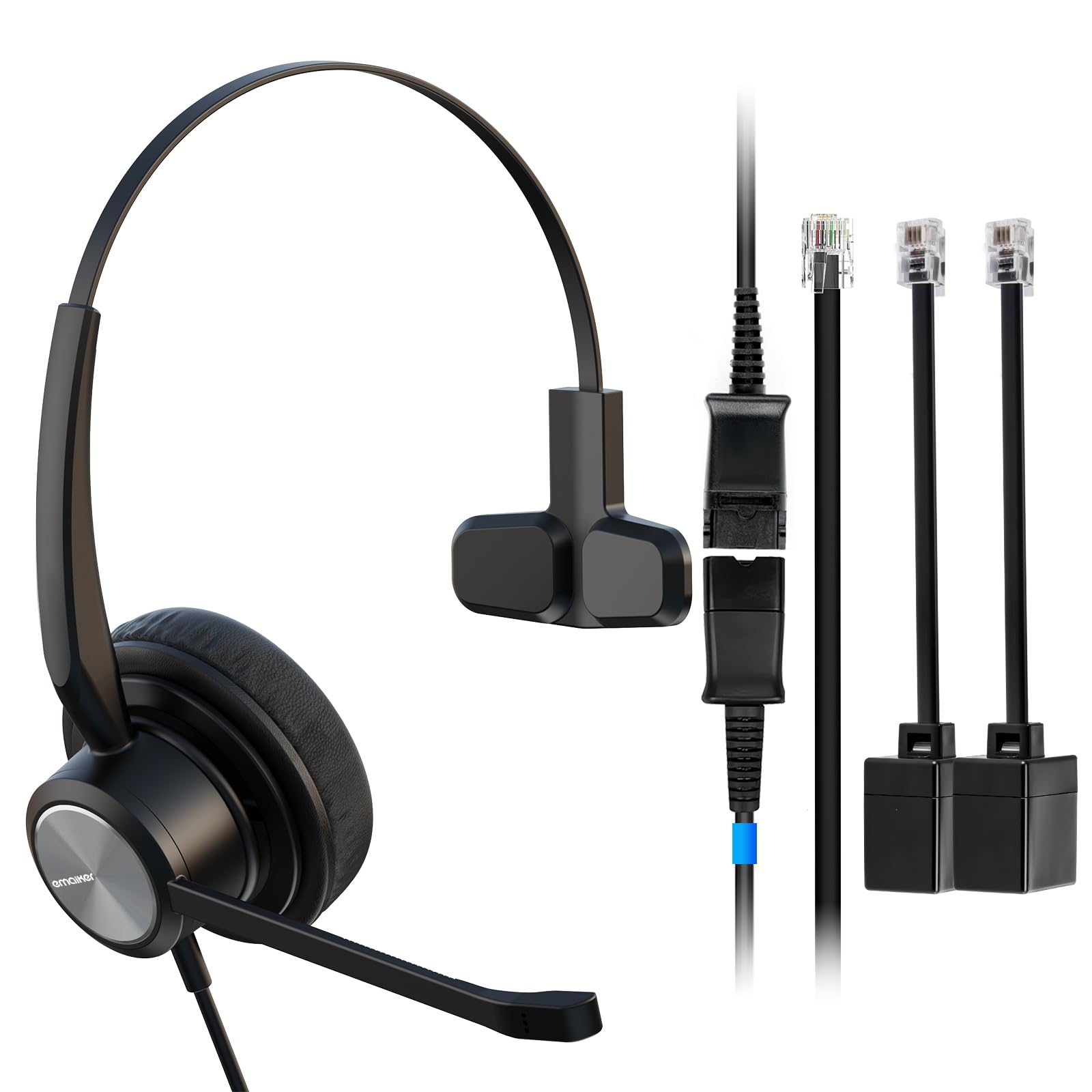 Noise Canceling Office Phone Headset with RJ9 QD Cable - Single Ear Wired Headset Compatible with HTek, Fanvil, Snom, Grandstream, Yealink T21P/T22P/T26P/T28P/T23G/T29G/T41S/T42S/T46S - Ideal for Call Centers, Remote Work & Business Communications