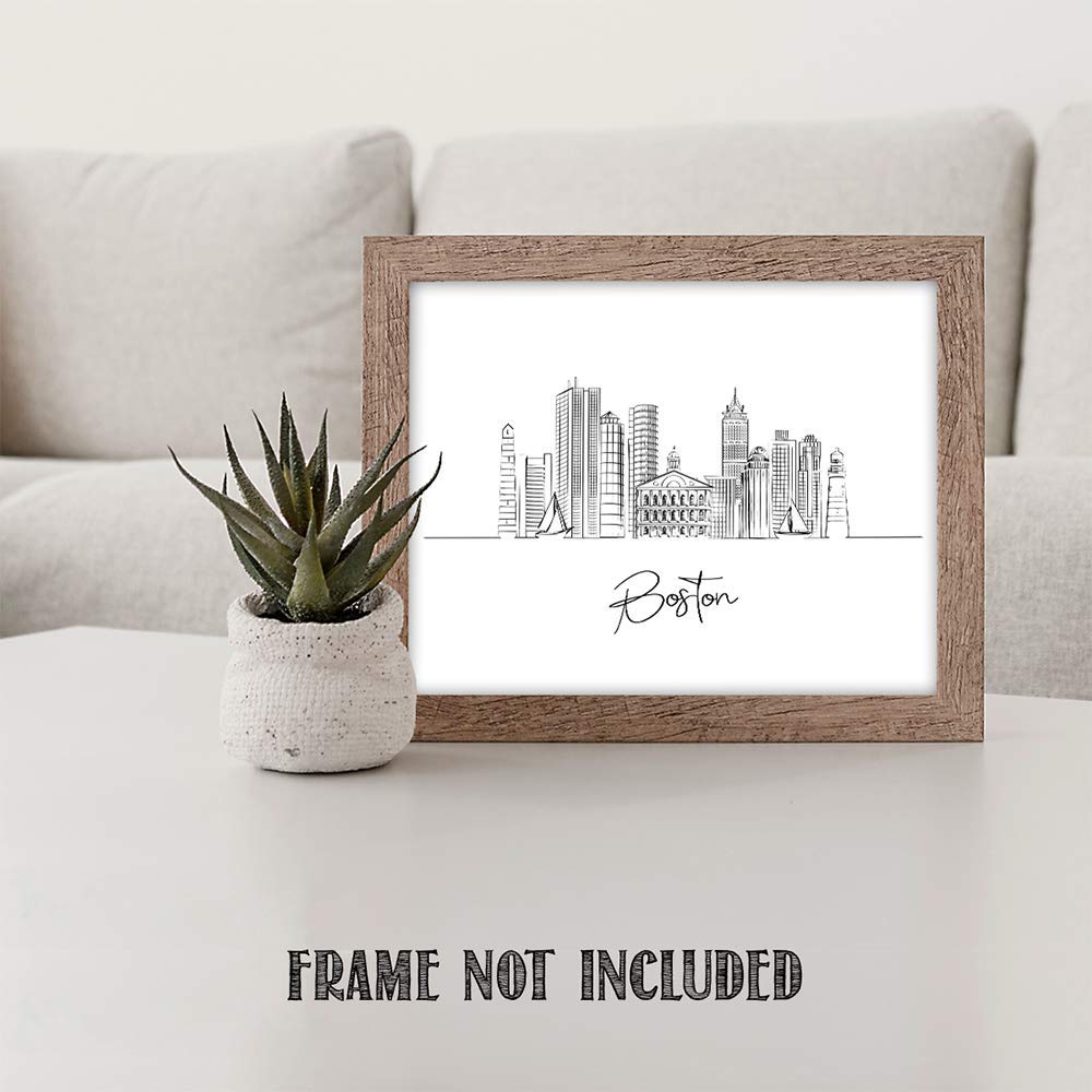 Boston Skyline Wall Art Print - Unframed 11x14 for Home & Office Decor