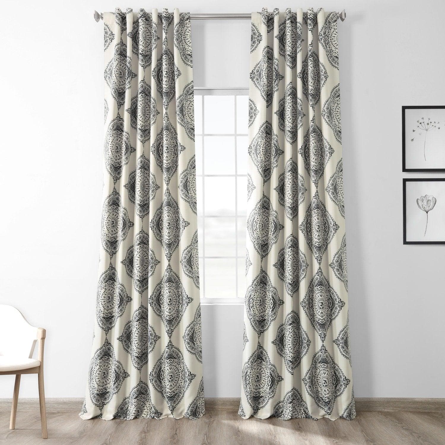 Black Henna Embroidered Room Darkening Curtains - Thermal Insulated Window Drapes for Bedroom, Living Room & Nursery (Set of 2 Panels) | Blocks Sunlight & UV Rays for Better Sleep & Privacy