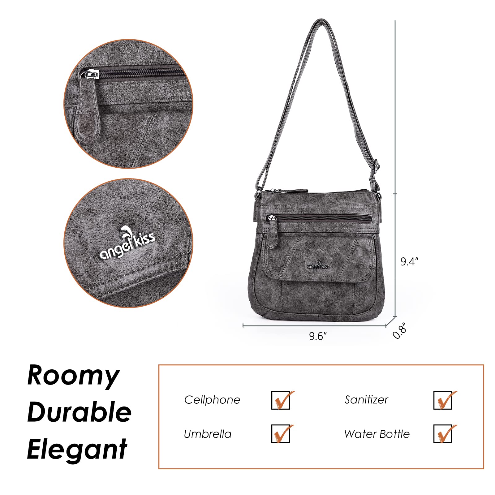 Angel Kiss Women's Crossbody Bag - PU Leather Adjustable Shoulder Purse for Everyday Use, Travel & Shopping