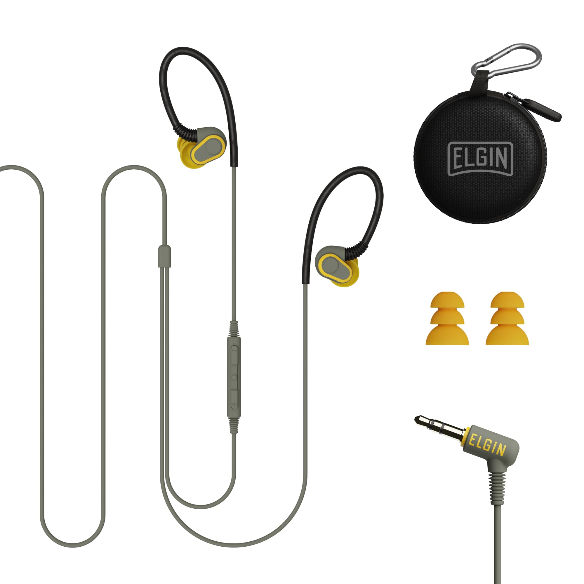 Elgin Rumble Wired Earplug Headphones with Mic - Noise Isolating In-Ear Earbuds with 3.5mm Jack, 27dB NRR Hearing Protection, IP67 Waterproof & OSHA Compliant - Perfect for Construction, Manufacturing & Industrial Work Safety