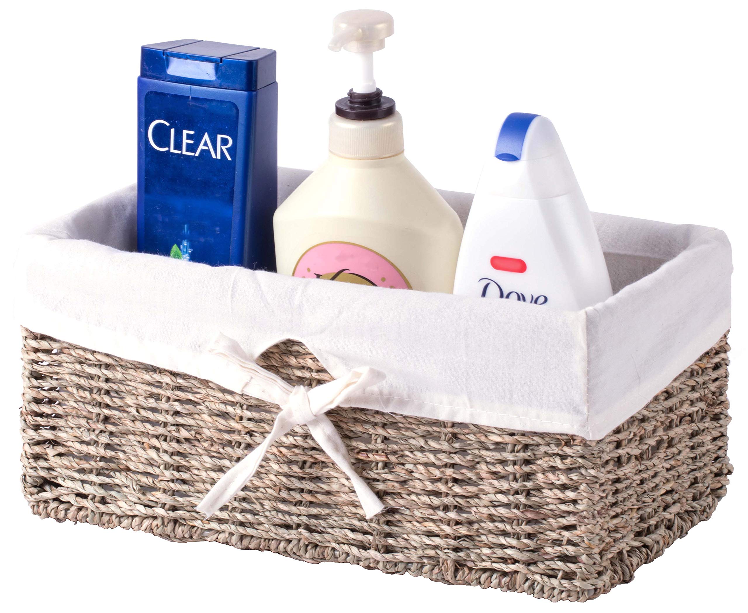 Vintiquewise(TM) Seagrass Storage Basket with White Lining - Set of 2 | Perfect for Bathroom Organization, Nursery Decor & Farmhouse Style Home Storage