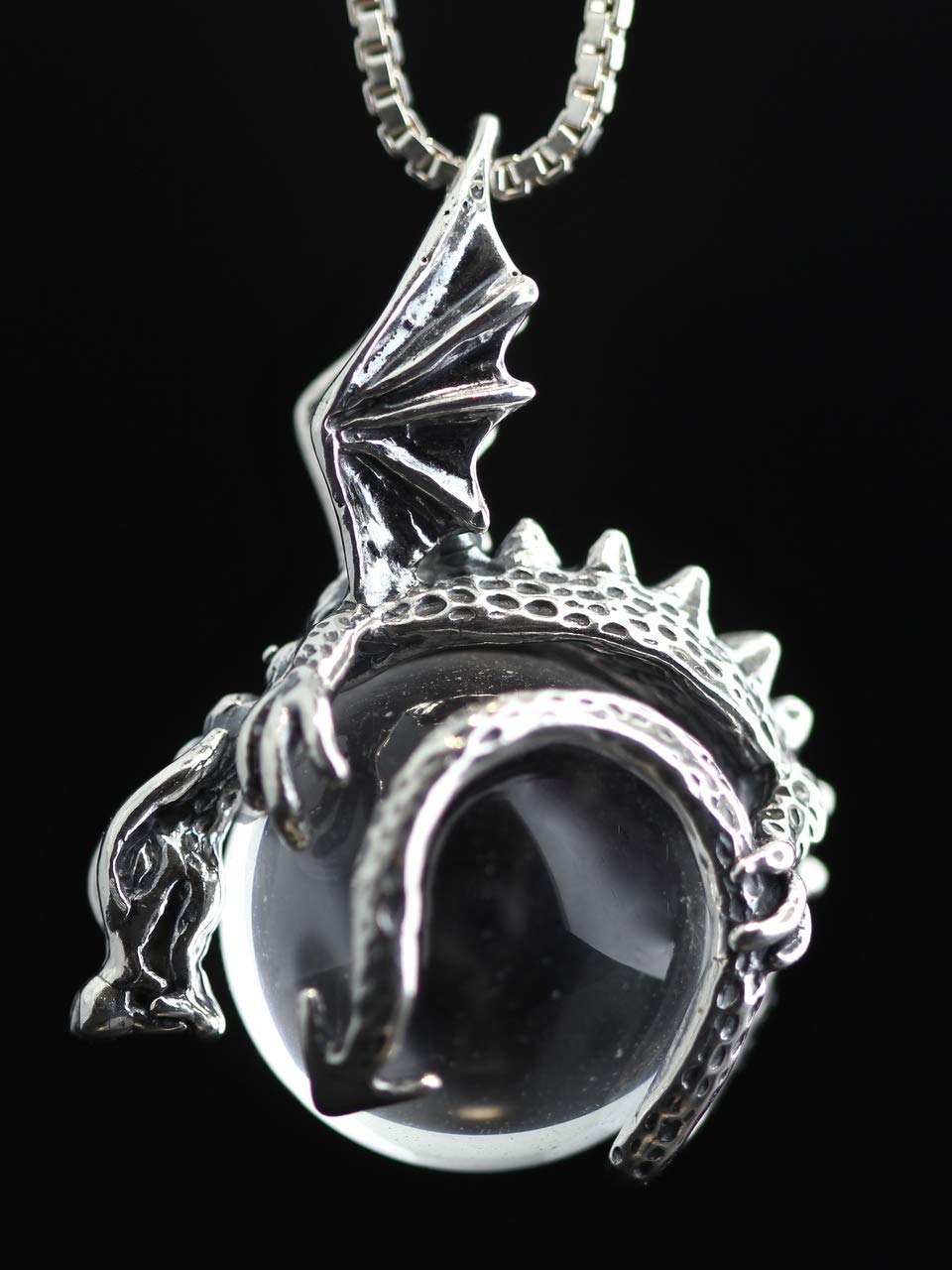 Silver Crystal Dragon Pendant Necklace with Orb Charm - Perfect for Fantasy Lovers, Cosplay & Gift Giving