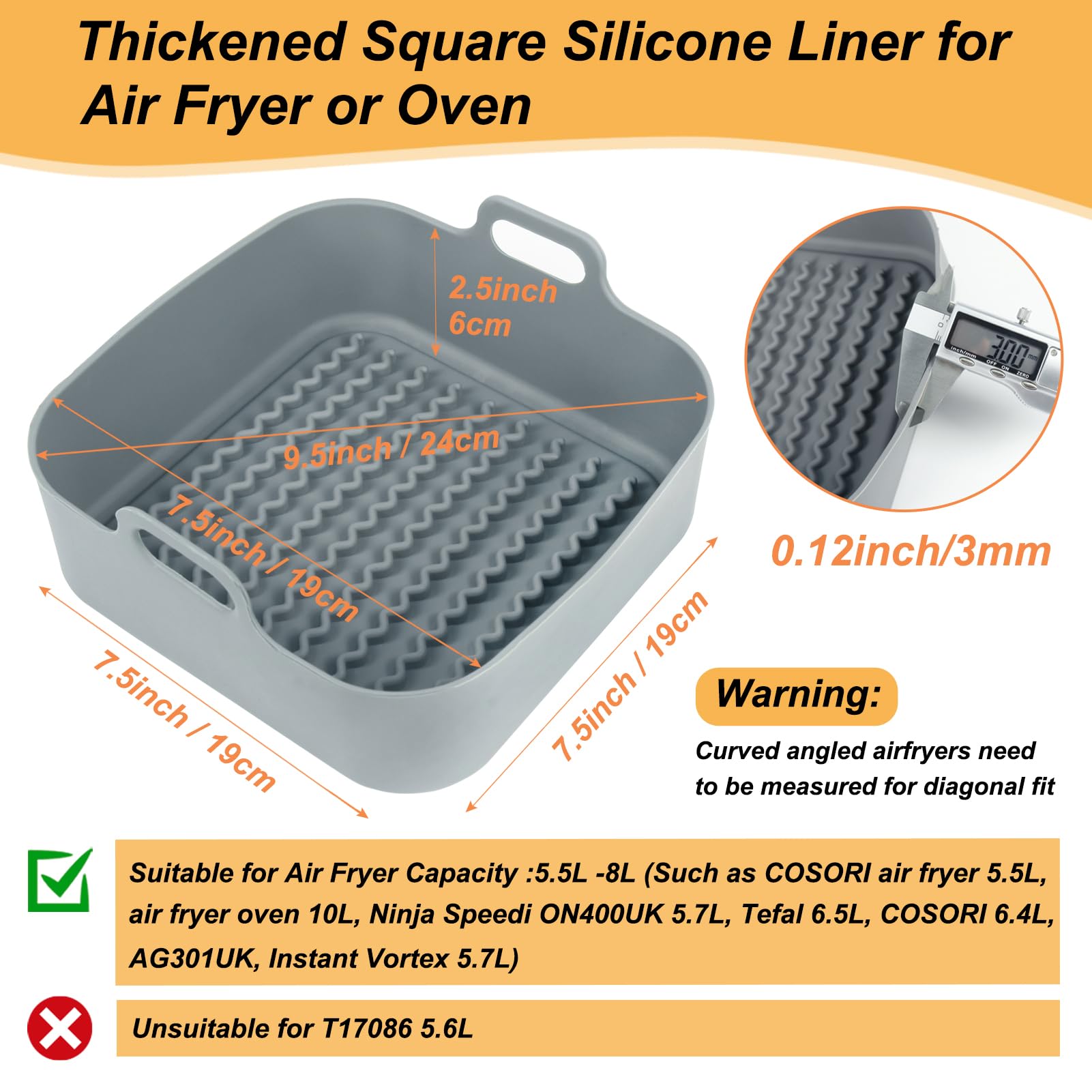 BYKITCHEN 8-Inch Air Fryer Silicone Pot - Thick Reusable Square Baking Basket & Pan Liner - Compatible with COSORI, NINJA, TOWER, Instant Air Fryer & Oven - Perfect for Roasting, Baking, and Healthy Cooking at Home