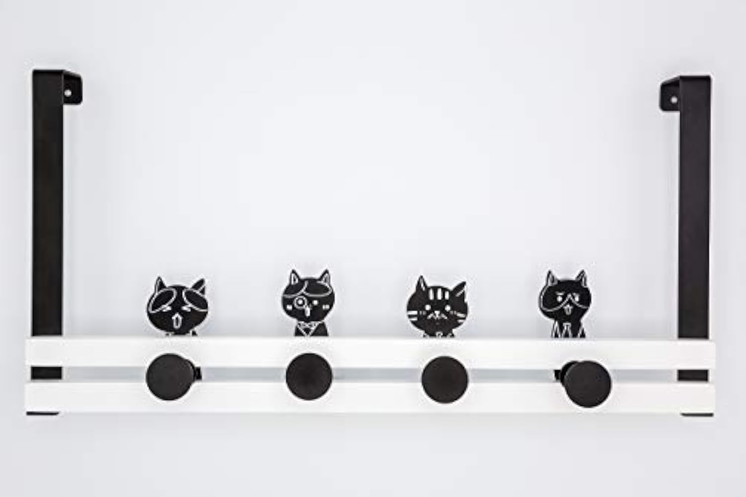 Creathome Over The Door Rail with 4 Peg Hooks - Black and White Cat Pattern for Hanging Coats, Hats & Bags | Space Saving Entryway Organizer for Bedroom, Bathroom & Closet