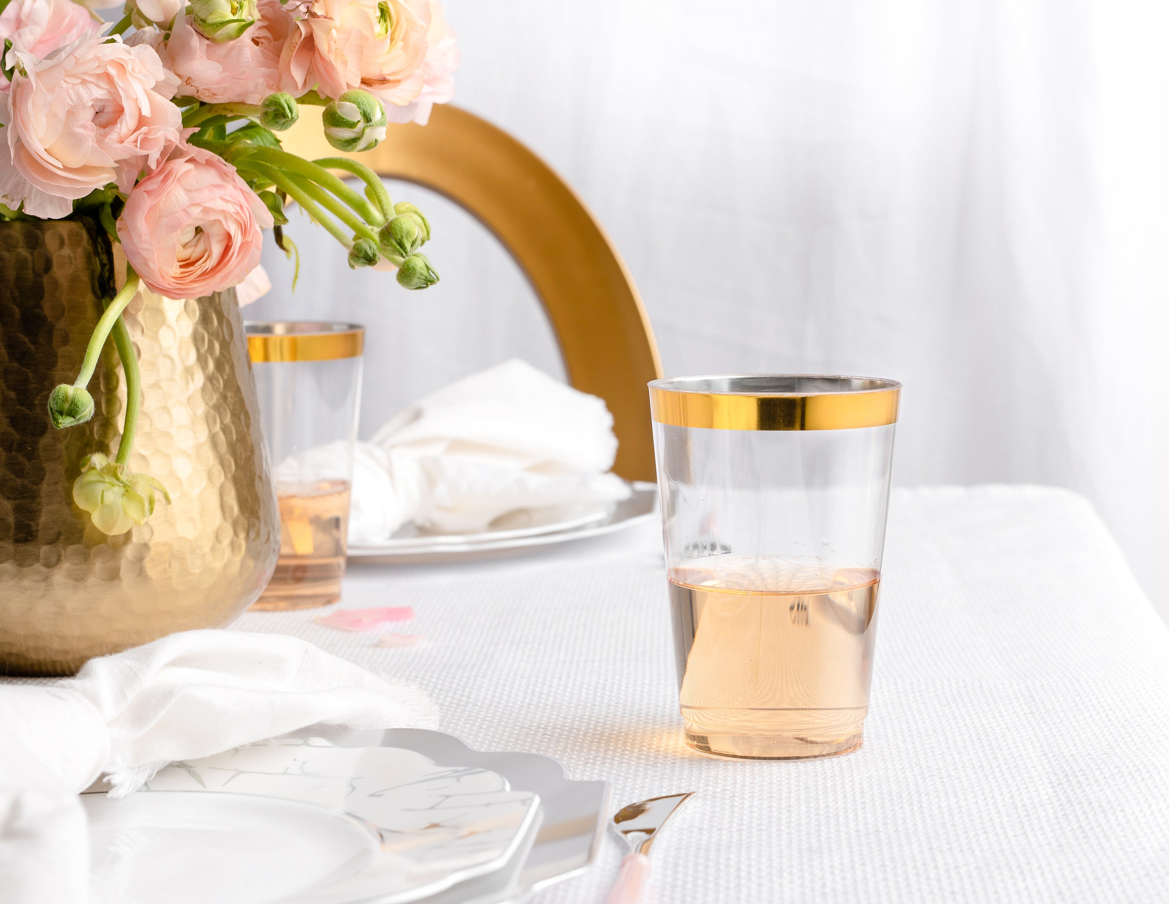 14 Oz Clear Plastic Tumblers with Gold Rim - Disposable Gold Plastic Cups for Parties, Weddings, and Events - Bulk Pack of 50