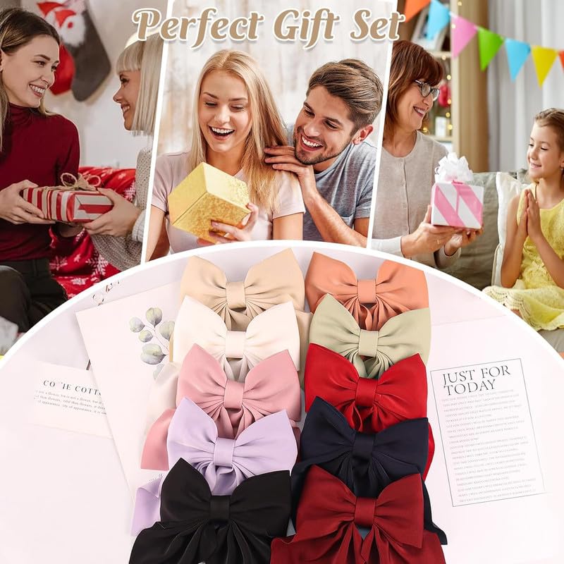 FAMEZA 6-Piece Set of Large Hair Bows for Women & Girls - 5.5 Inch Handmade Fabric Hair Clips, Soft French Barrettes in 6 Solid Colors - Perfect for School, Parties, Weddings & Everyday Hair Accessories
