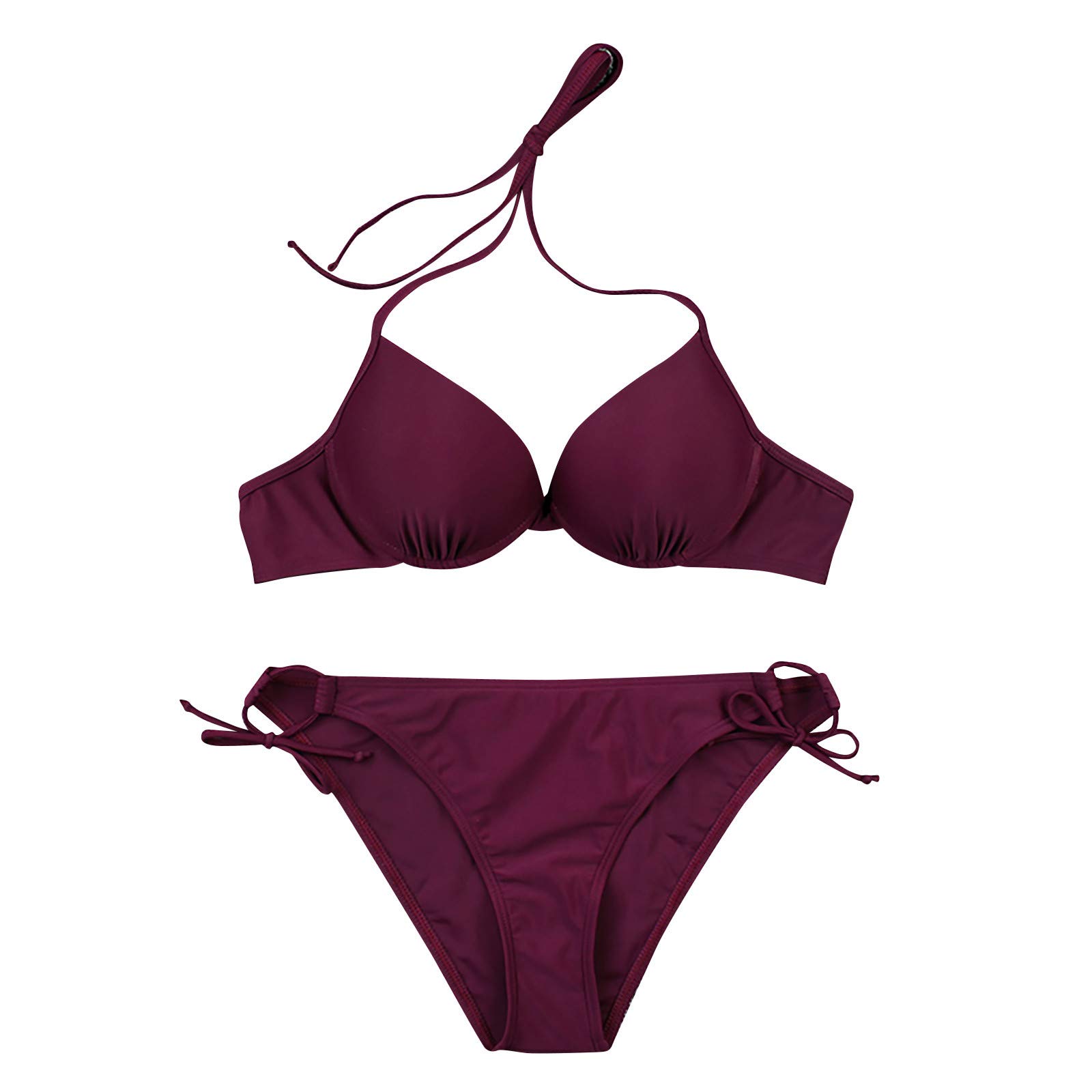 Women's Halter Strap Bikini Set - High Waist Solid Color Swimsuit with Side Split | Beachwear, Pool Party, Summer Vacation Swimwear